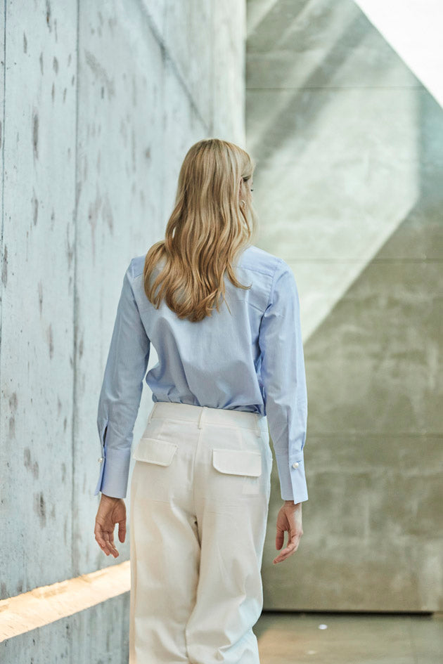 CONSTANZA BLUE SHIRT WITH PIN-TUCKED BIB