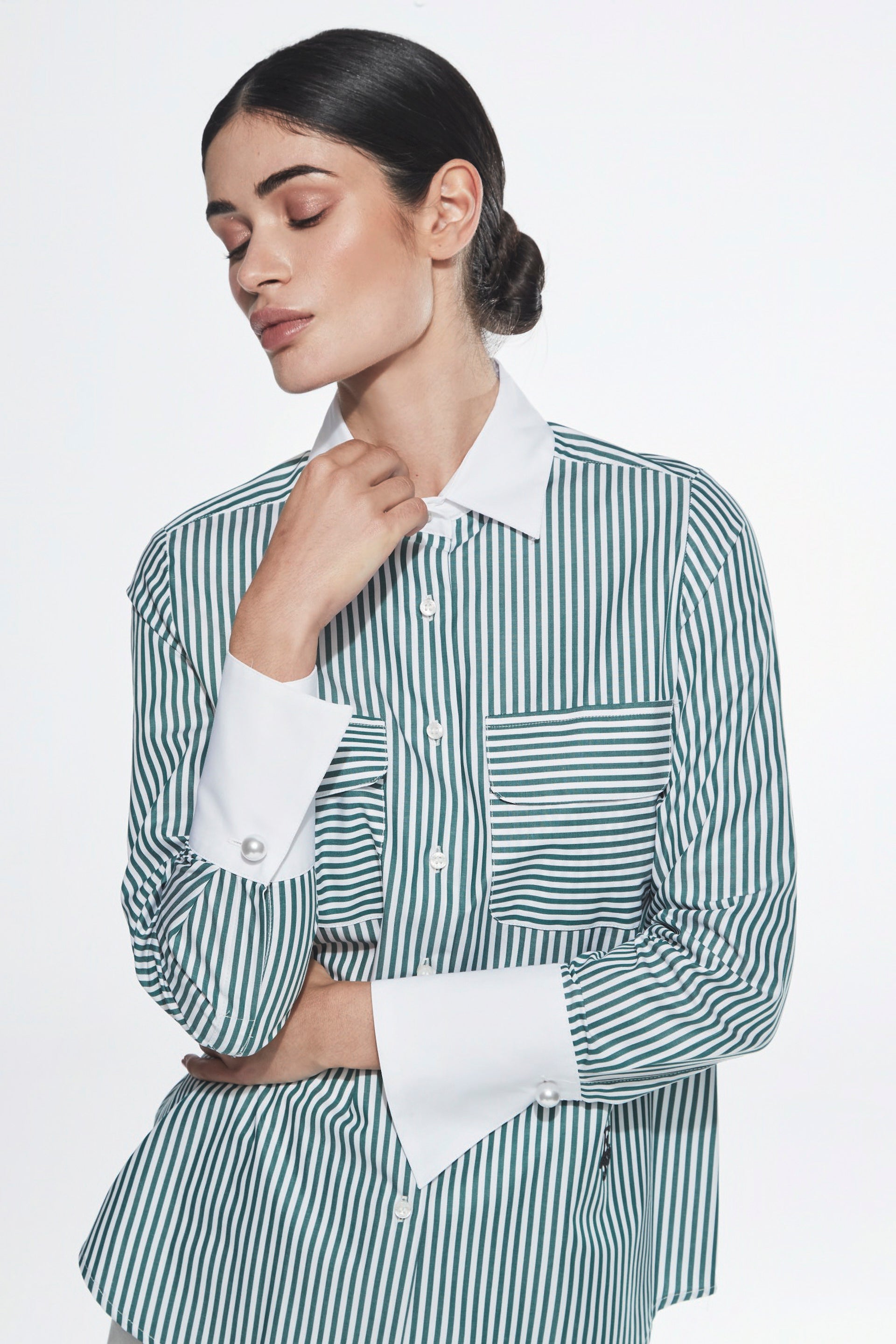 BRIANA GREEN STRIPED SHIRT