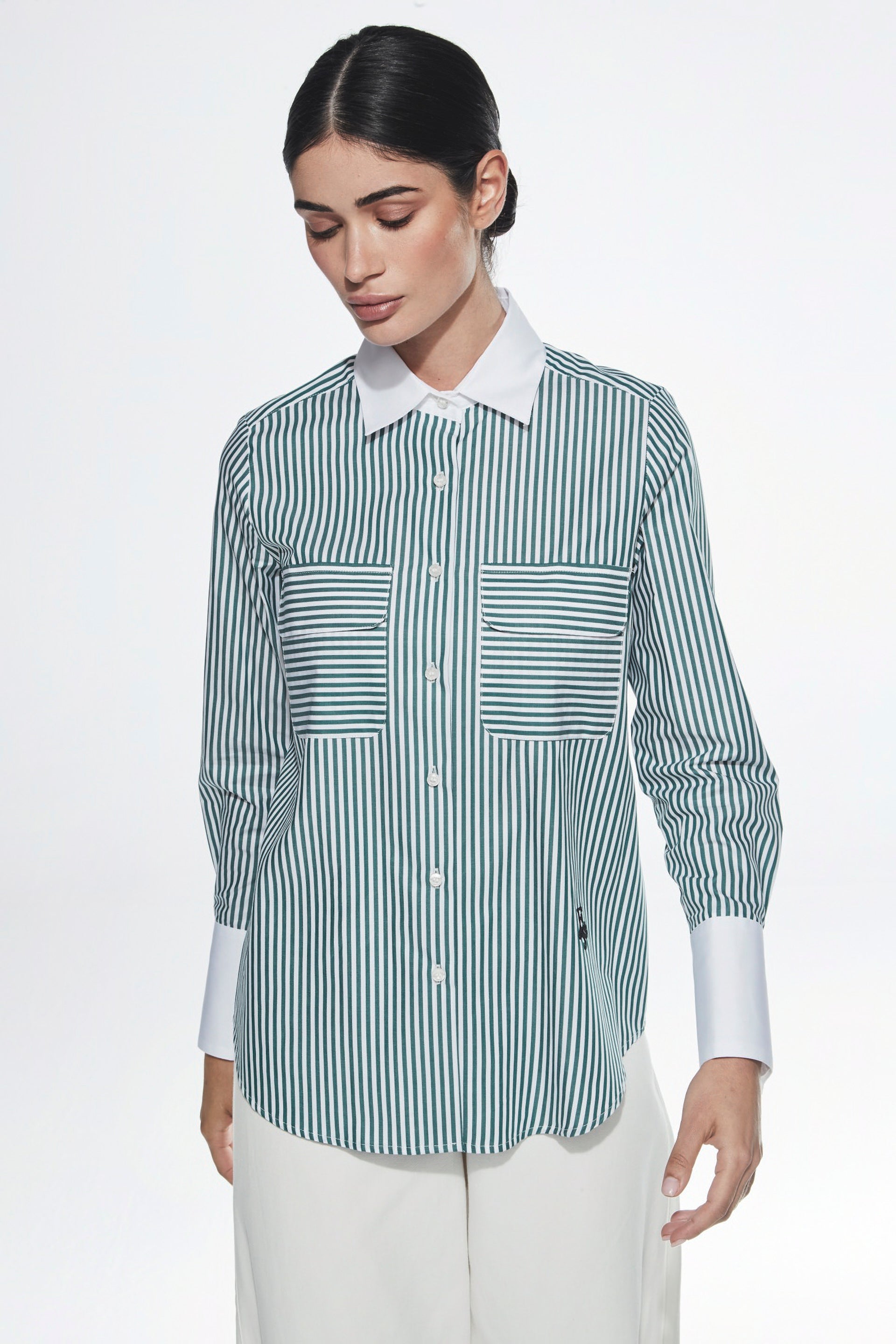BRIANA GREEN STRIPED SHIRT