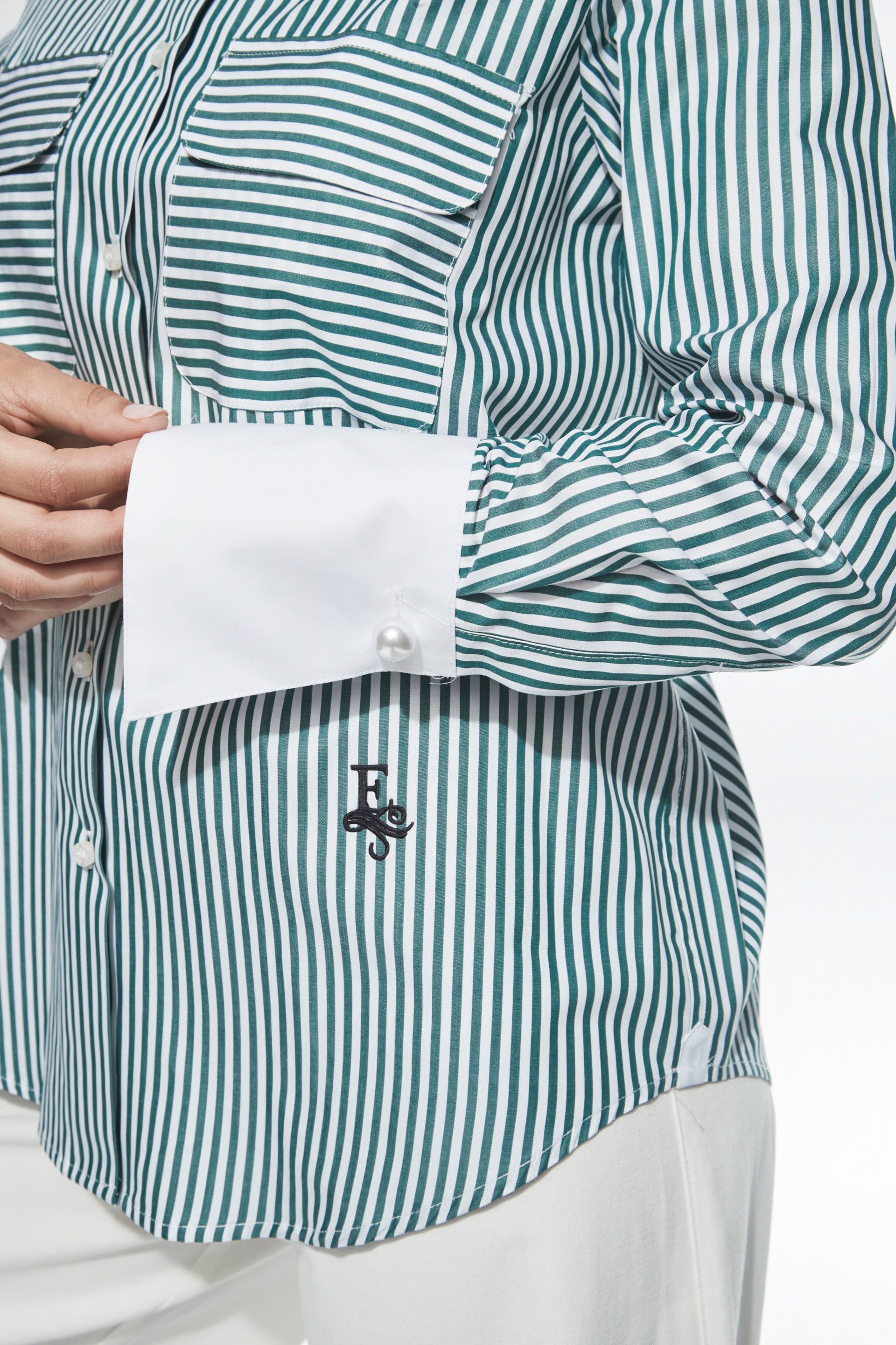 BRIANA GREEN STRIPED SHIRT