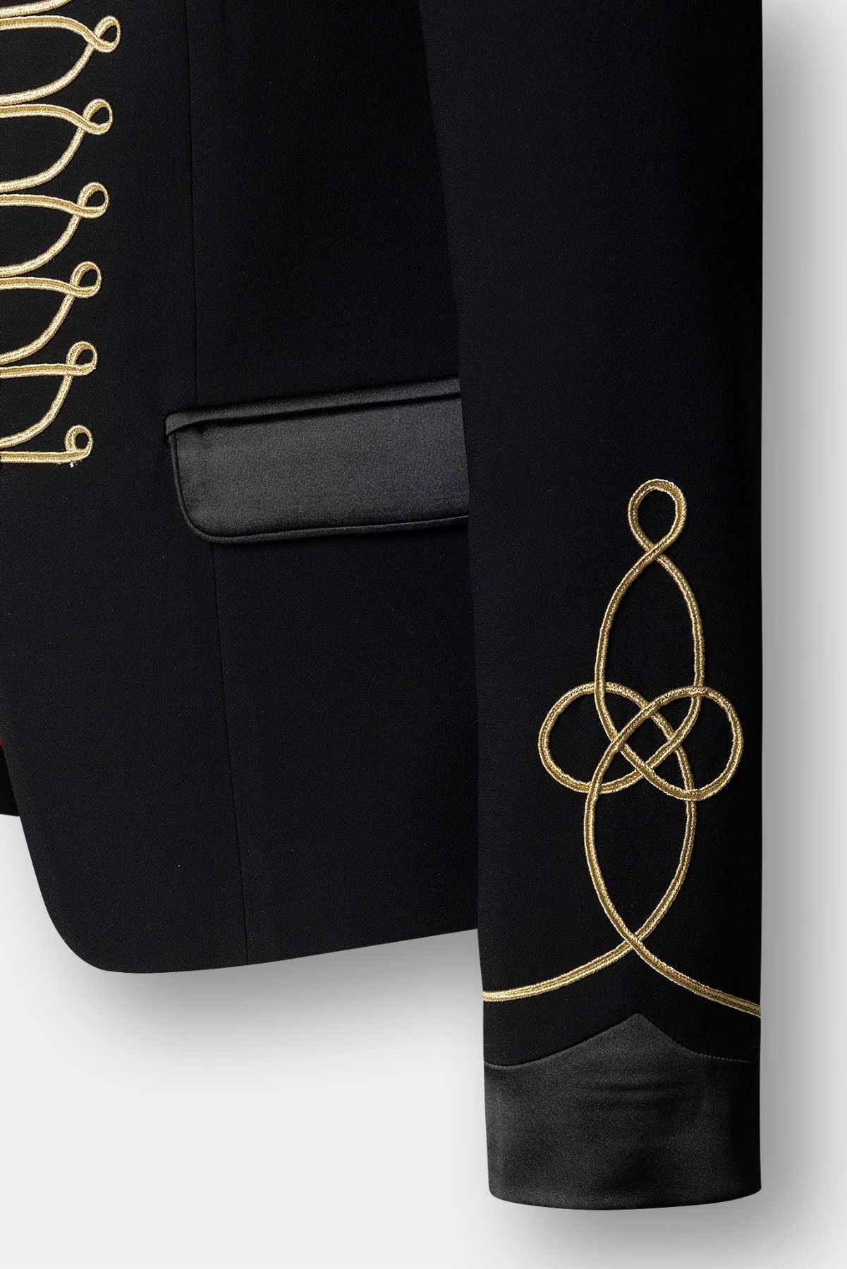 Isaura black military-style blazer with double-breasted gold buttons by The Extreme Collection.