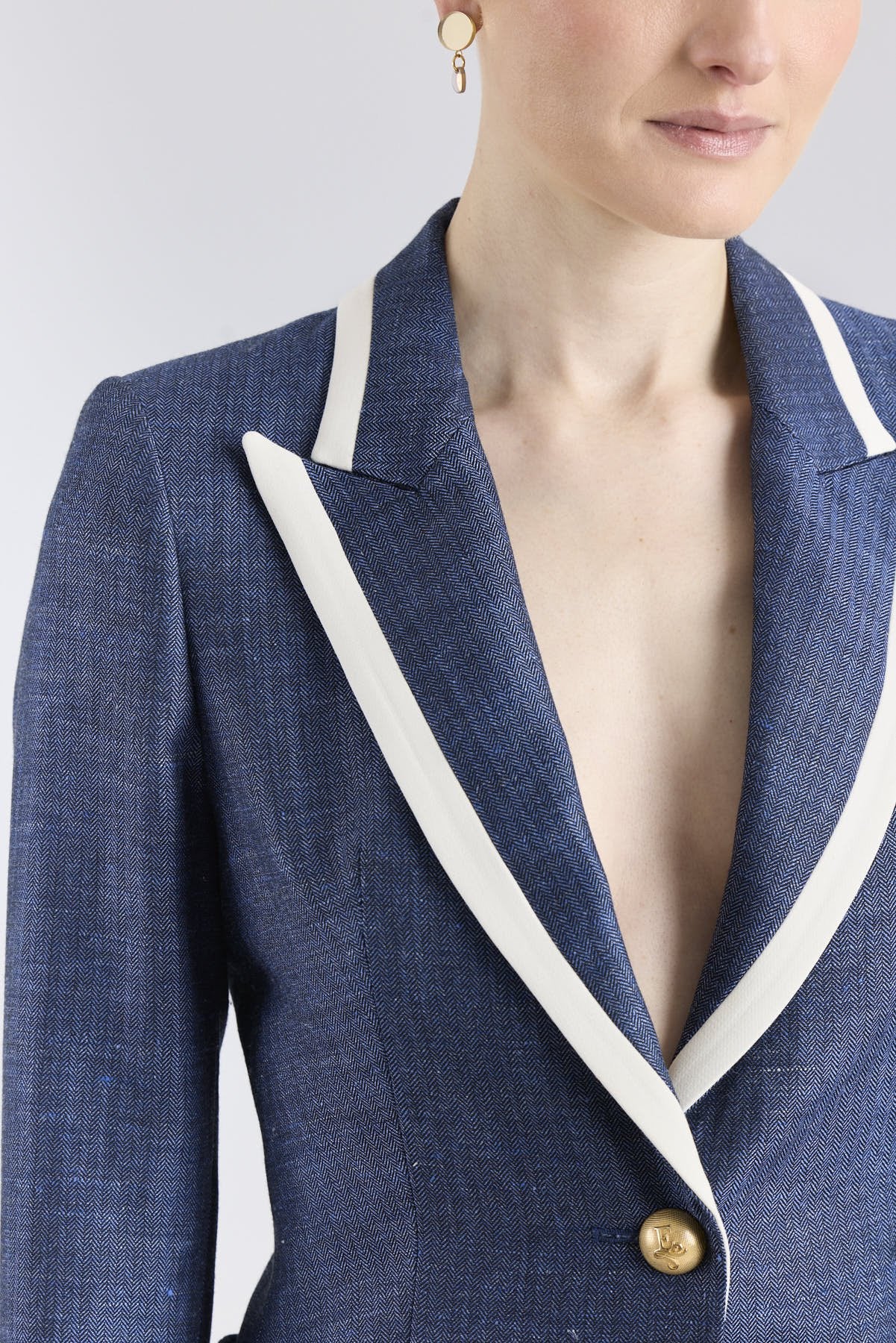 Laurent Blue Navy Tailored Blazer with Contrast Piping - Limited Edition - THE EXTREME COLLECTION
