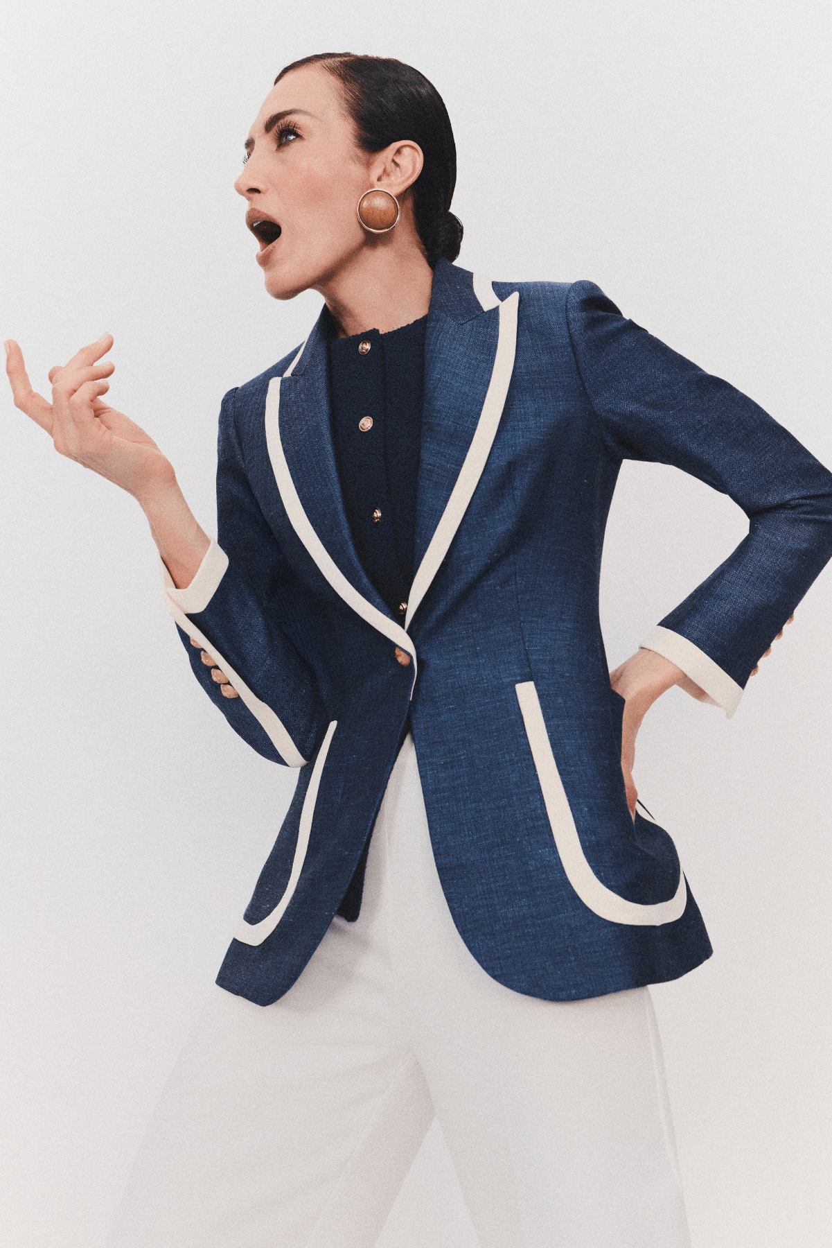 Laurent Blue Navy Tailored Blazer with Contrast Piping - Limited Edition - THE EXTREME COLLECTION