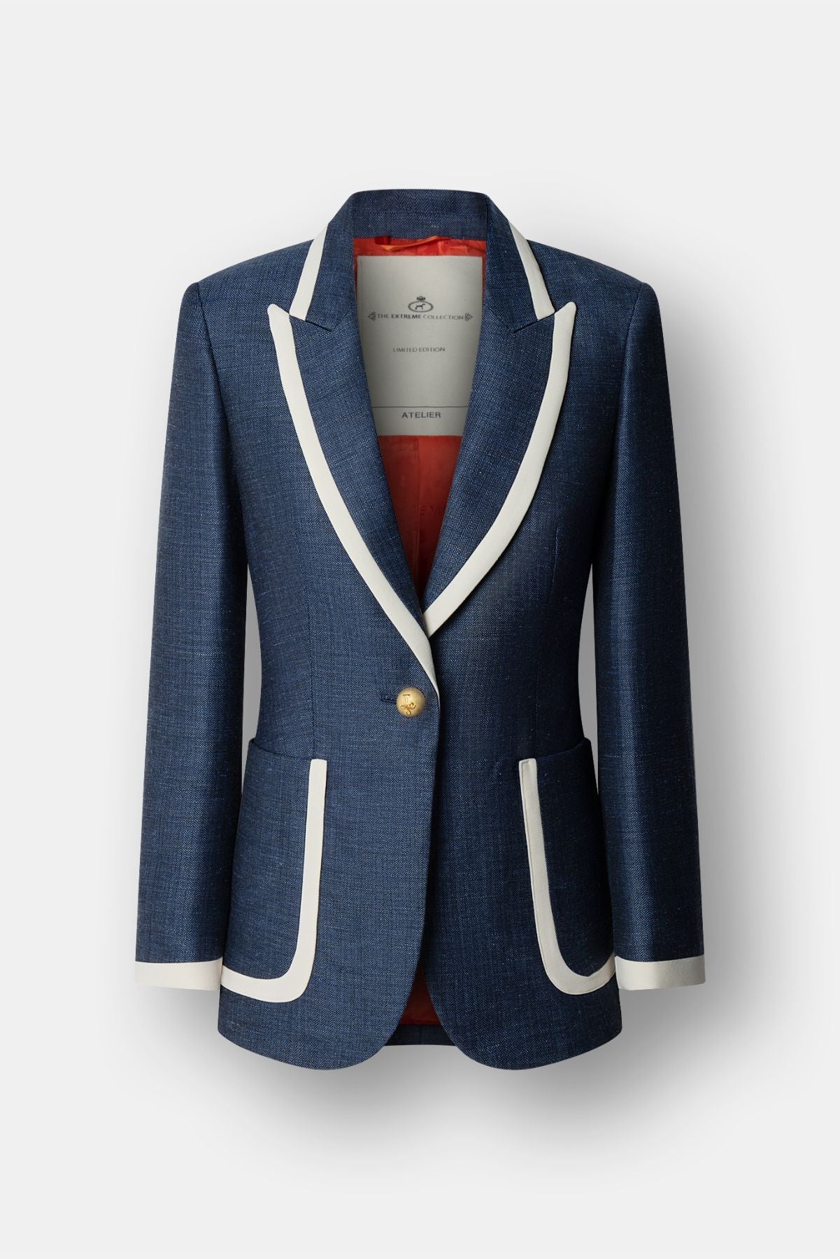 Laurent Blue Navy Tailored Blazer with Contrast Piping - Limited Edition - THE EXTREME COLLECTION
