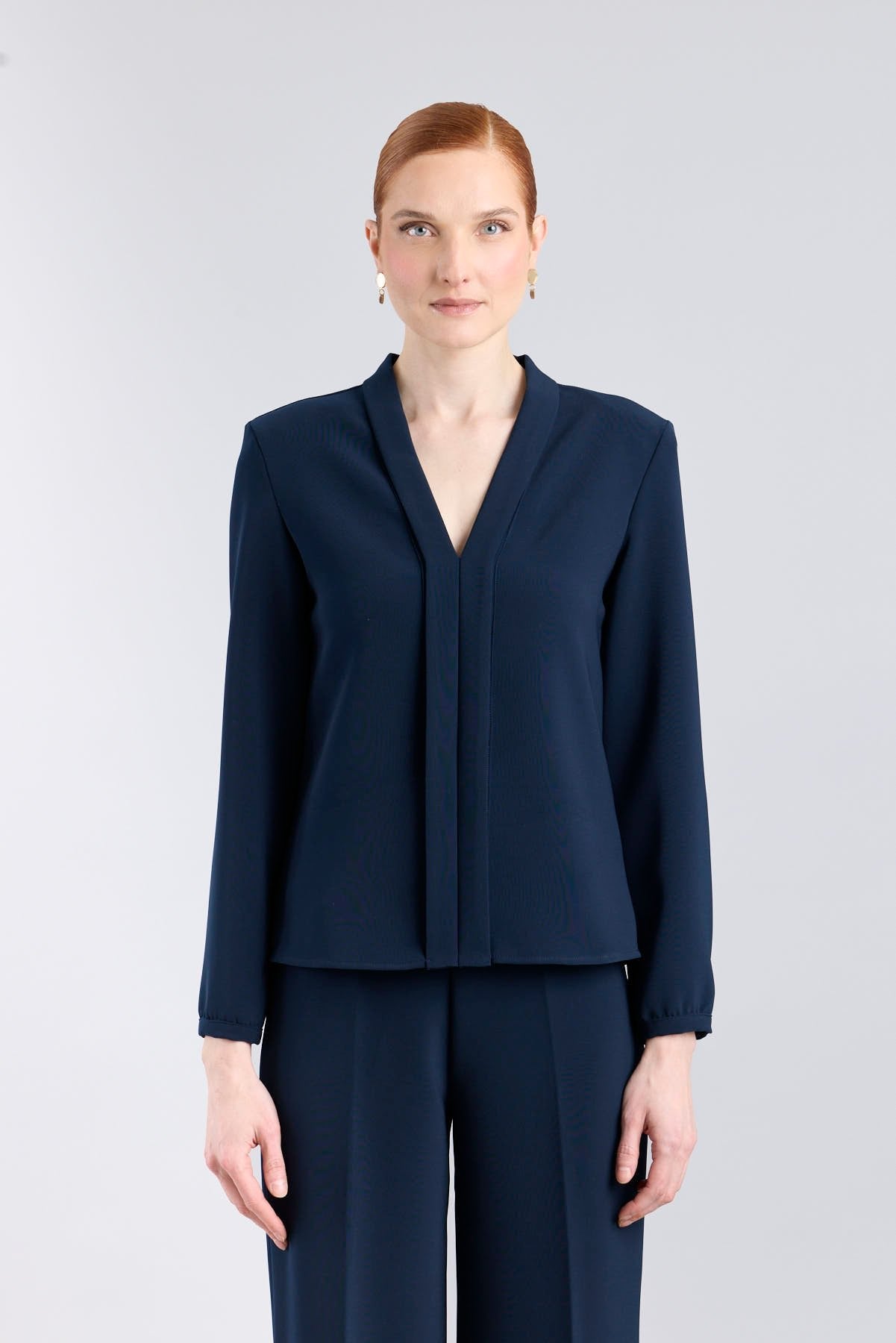 Navy Blue Tuxedo Collar Blouse - Limited Edition - THE EXTREME COLLECTION