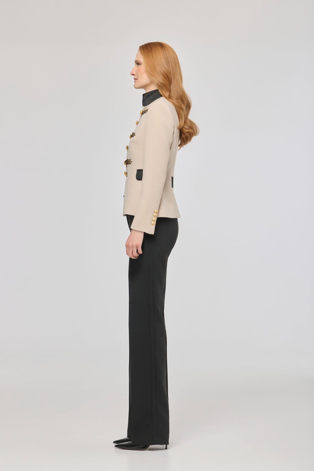 Renata Gold Cropped Beige Embroidered Blazer - Limited Edition - THE EXTREME COLLECTION