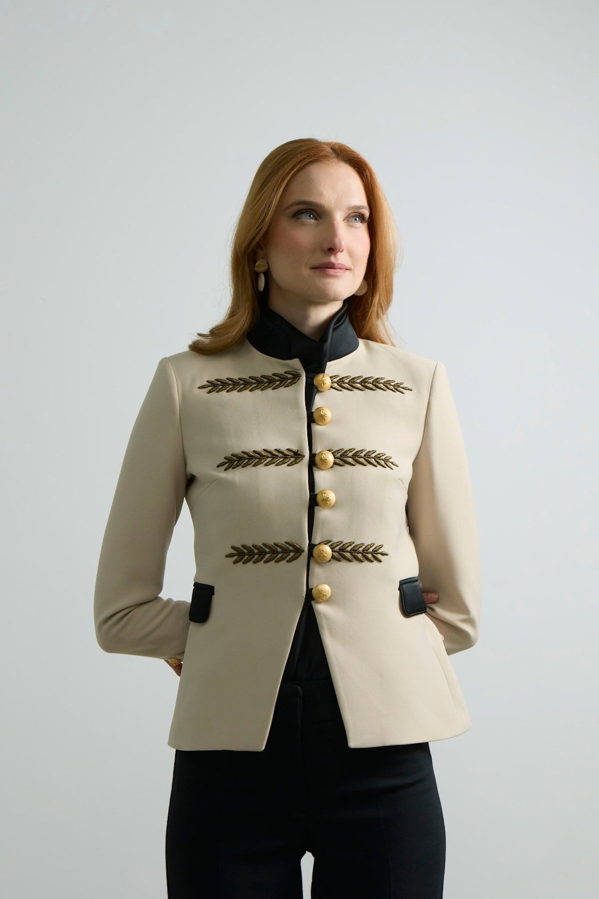 Renata Gold Cropped Beige Embroidered Blazer - Limited Edition - THE EXTREME COLLECTION