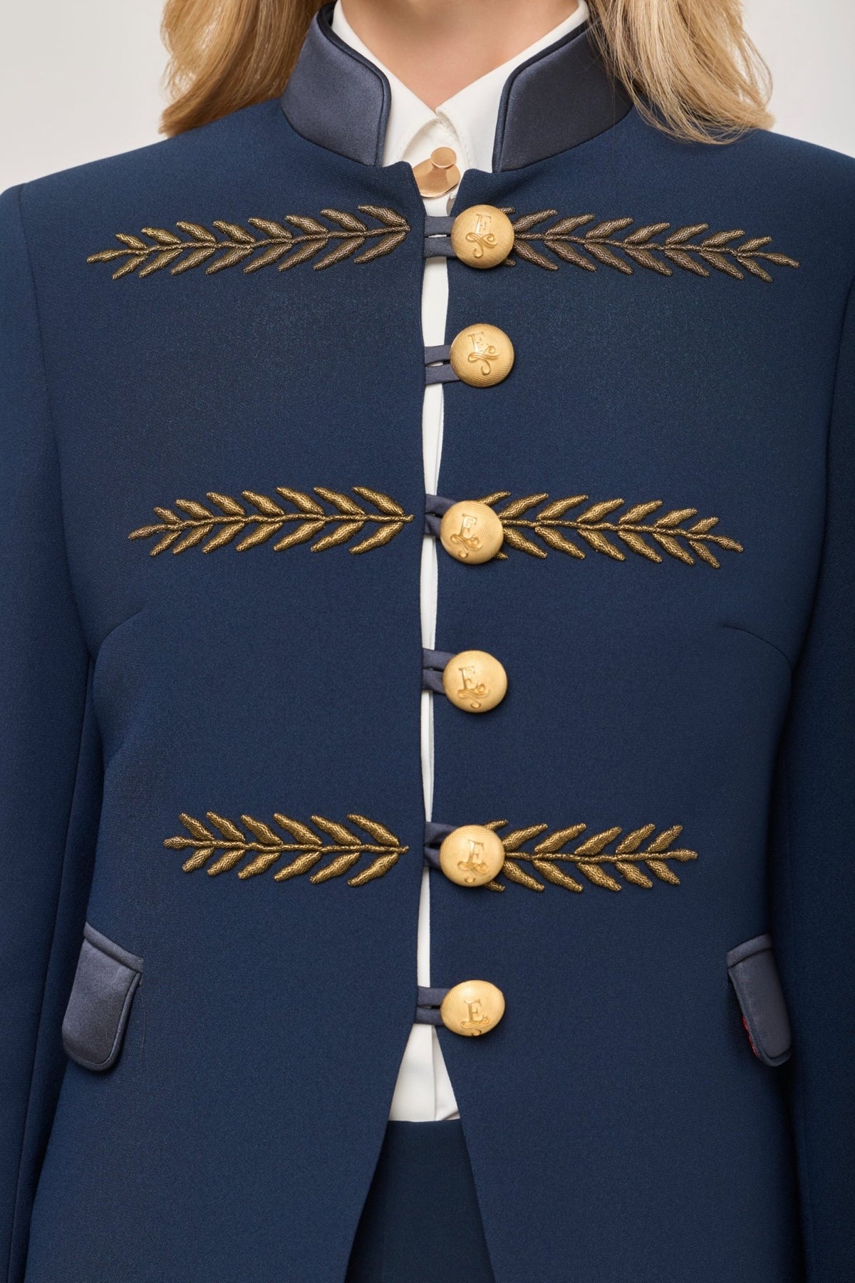 Renata Gold Cropped Navy Blue Embroidered Blazer - Limited Edition - THE EXTREME COLLECTION