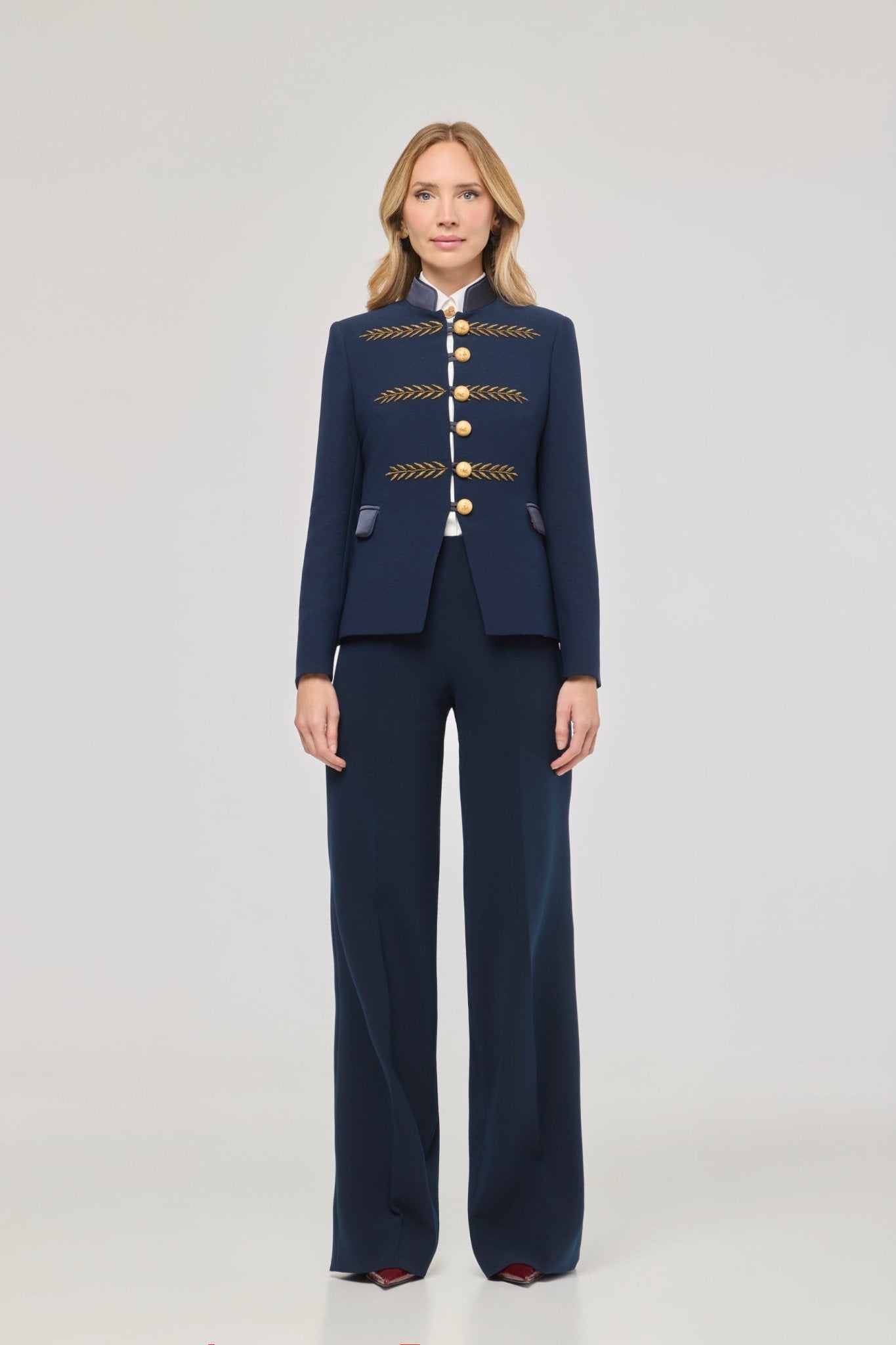 Renata Gold Cropped Navy Blue Embroidered Blazer - Limited Edition - THE EXTREME COLLECTION