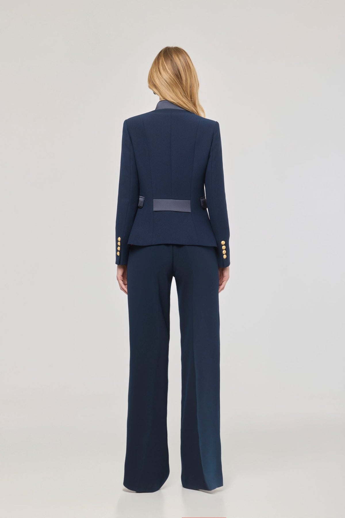 Renata Gold Cropped Navy Blue Embroidered Blazer - Limited Edition - THE EXTREME COLLECTION