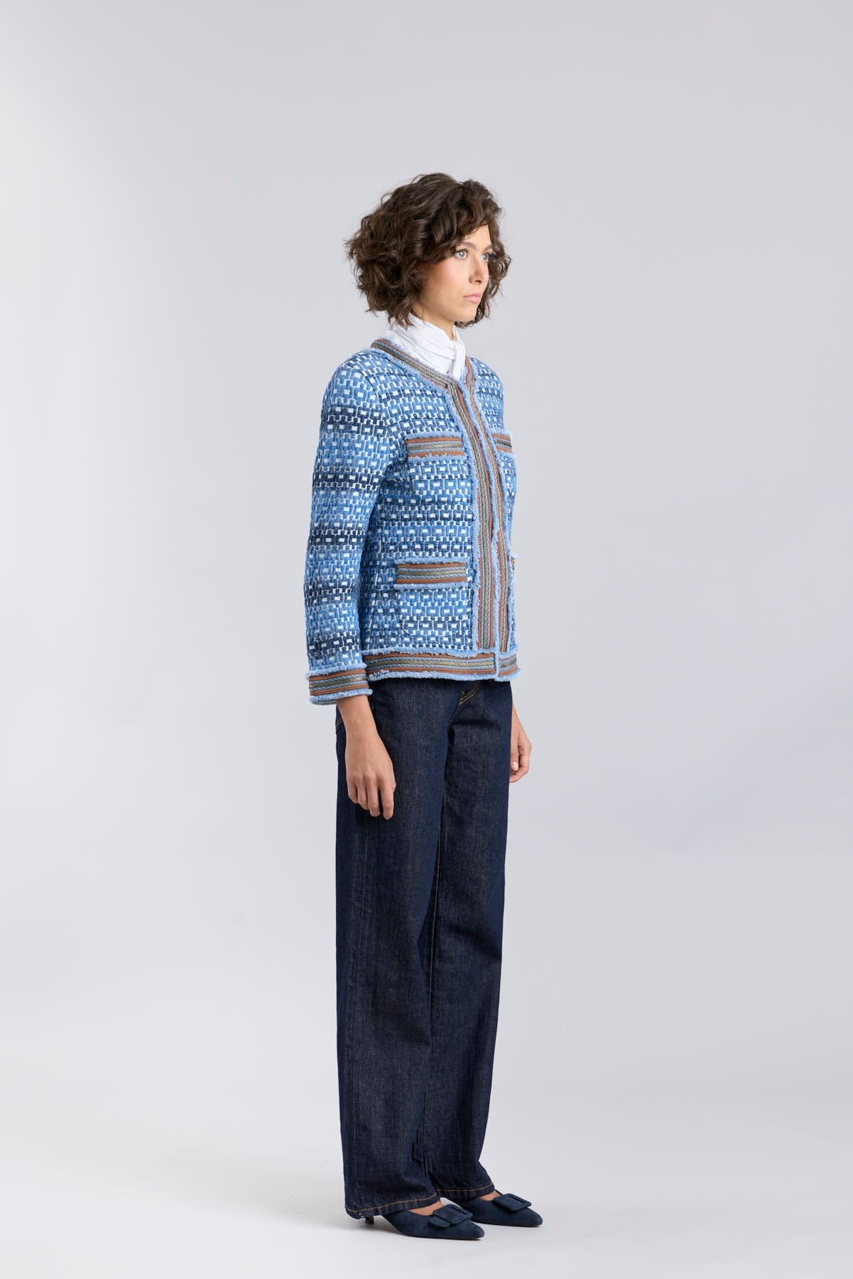 Tedy Blue Textured Geometric Knit Jacket - Limited Edition - THE EXTREME COLLECTION