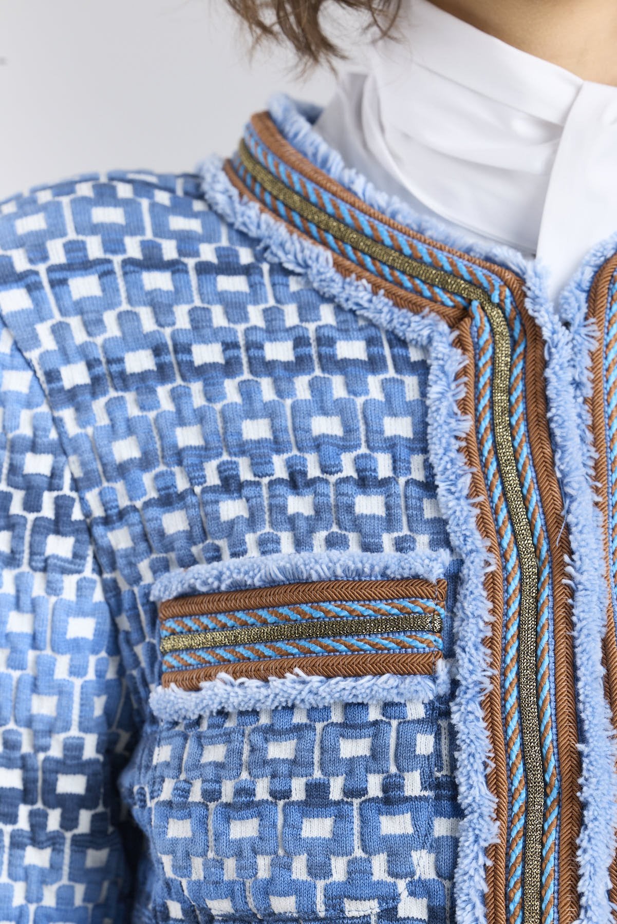 Tedy Blue Textured Geometric Knit Jacket - Limited Edition - THE EXTREME COLLECTION