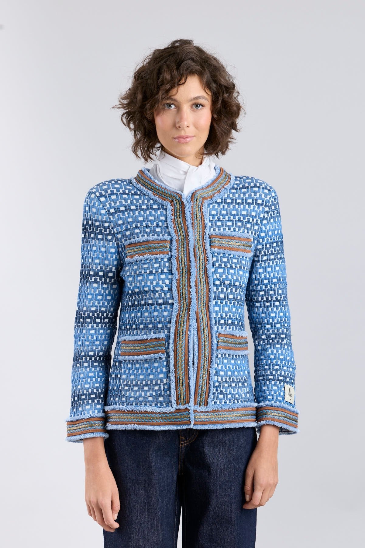Tedy Blue Textured Geometric Knit Jacket - Limited Edition - THE EXTREME COLLECTION