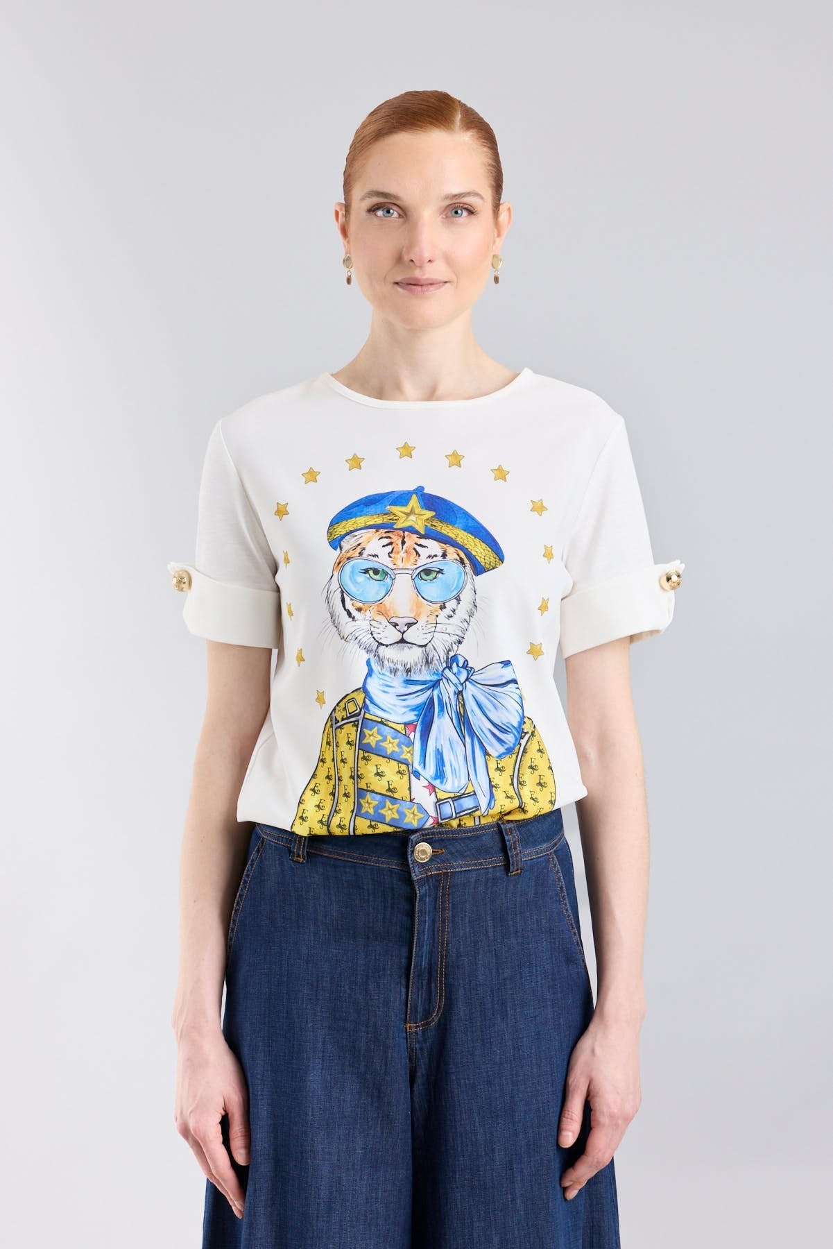 White T-Shirt with Gold Buttons - Limited Edition - THE EXTREME COLLECTION