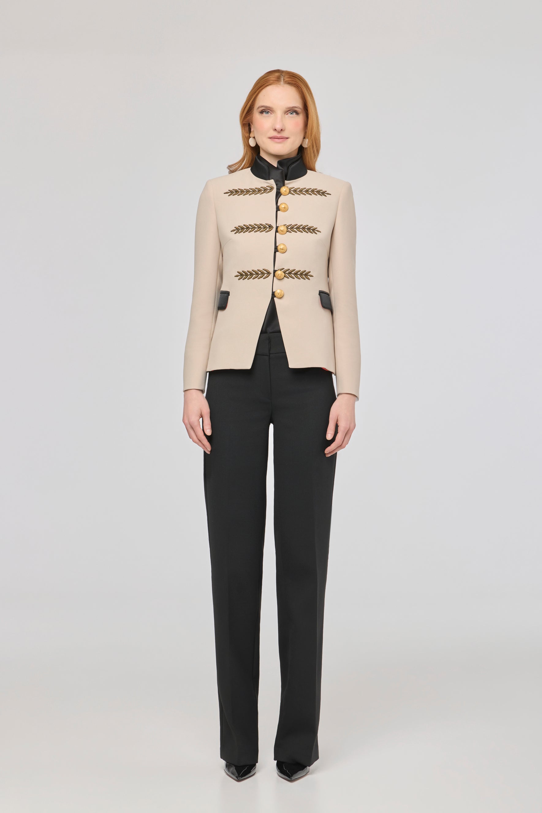 Renata Gold Cropped Beige Embroidered Blazer - Limited Edition