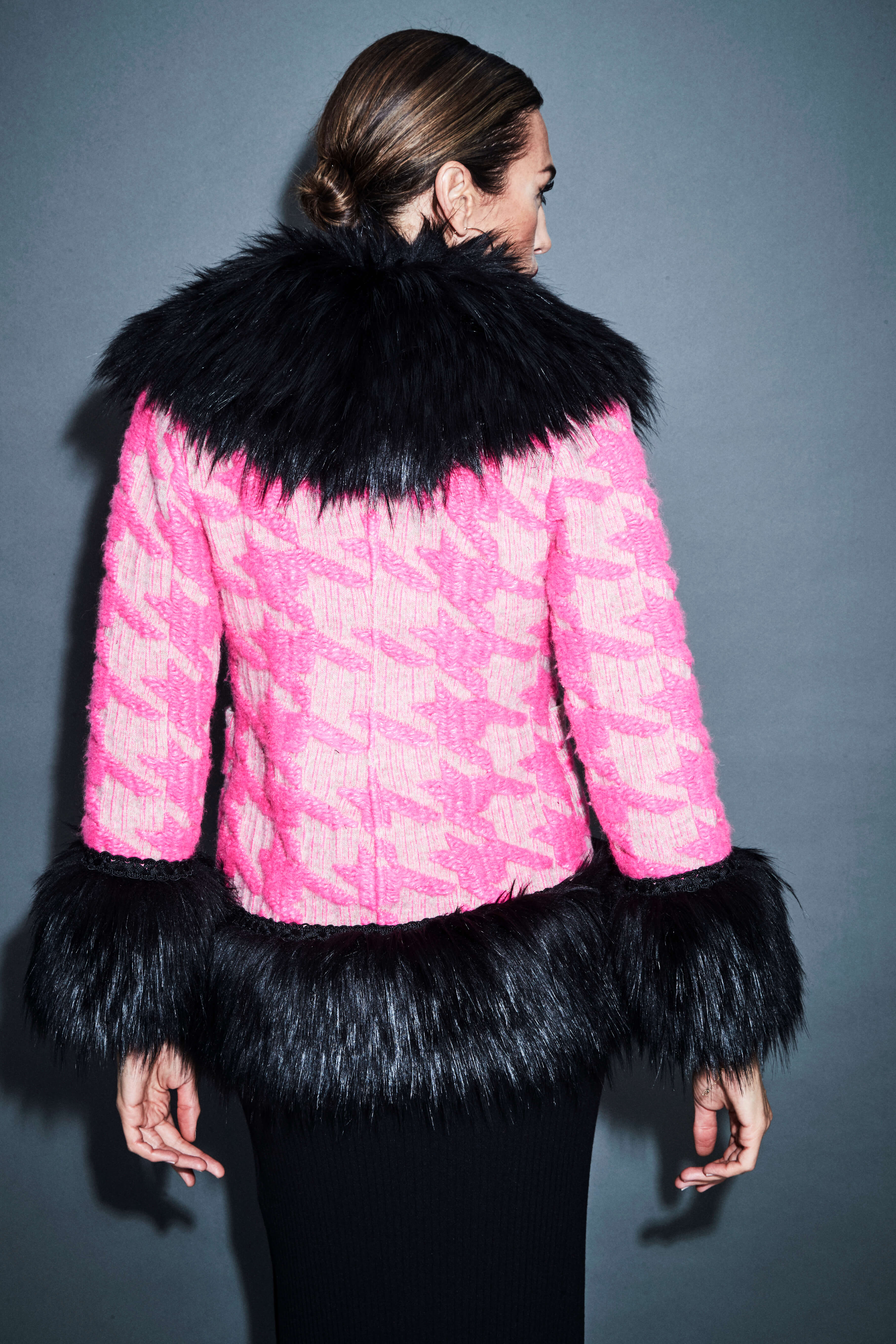 PAULE HOUNDSTOOTH JACKET WITH FAUX FUR EFFECT