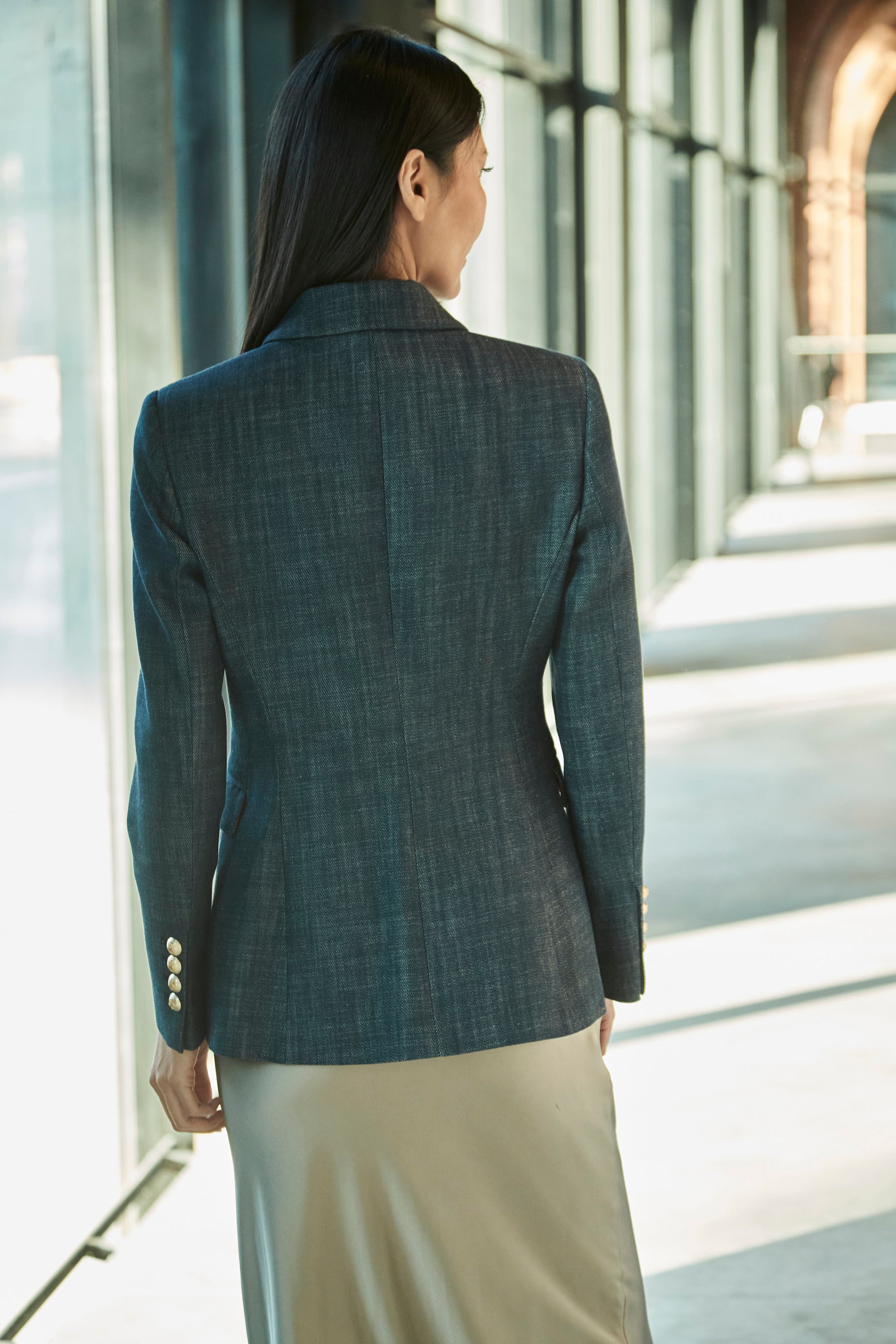 PIETRO DOUBLE-BREASTED DENIM BLAZER