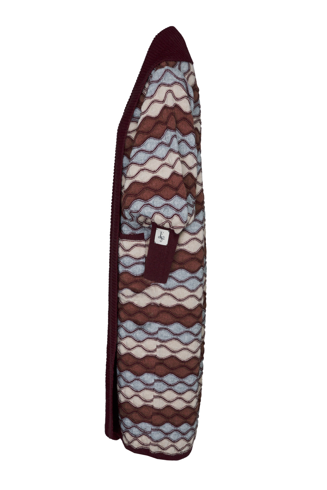 HENRIETTE LONG BURGUNDY WAVY CARDIGAN
