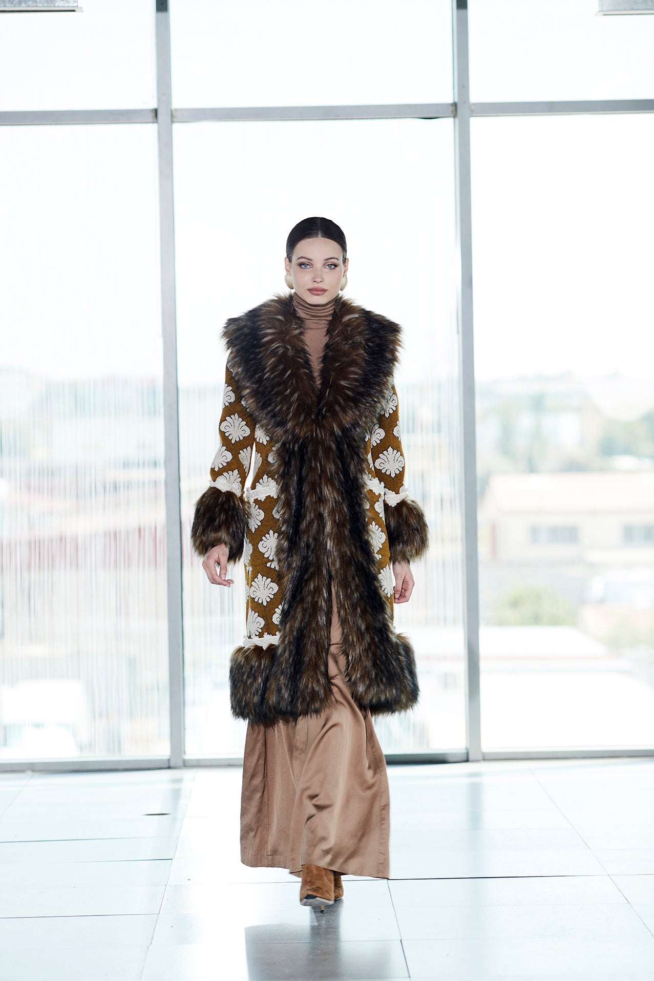 OLIVE OCHRE LONG ALPACA COAT