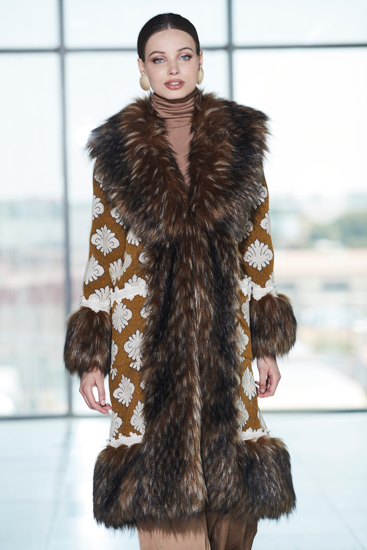 OLIVE OCHRE LONG ALPACA COAT