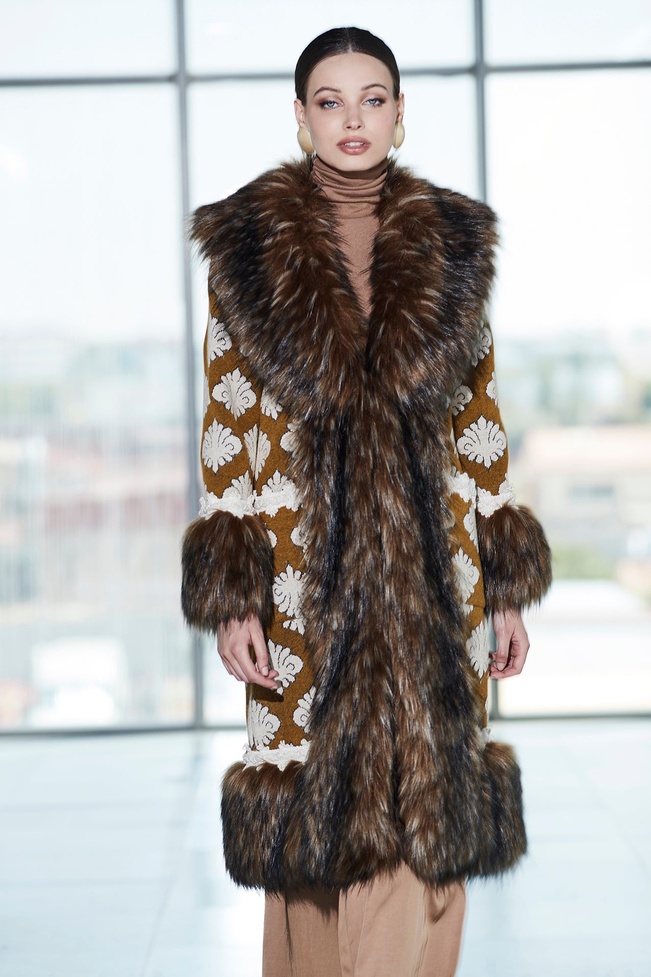 OLIVE OCHRE LONG ALPACA COAT
