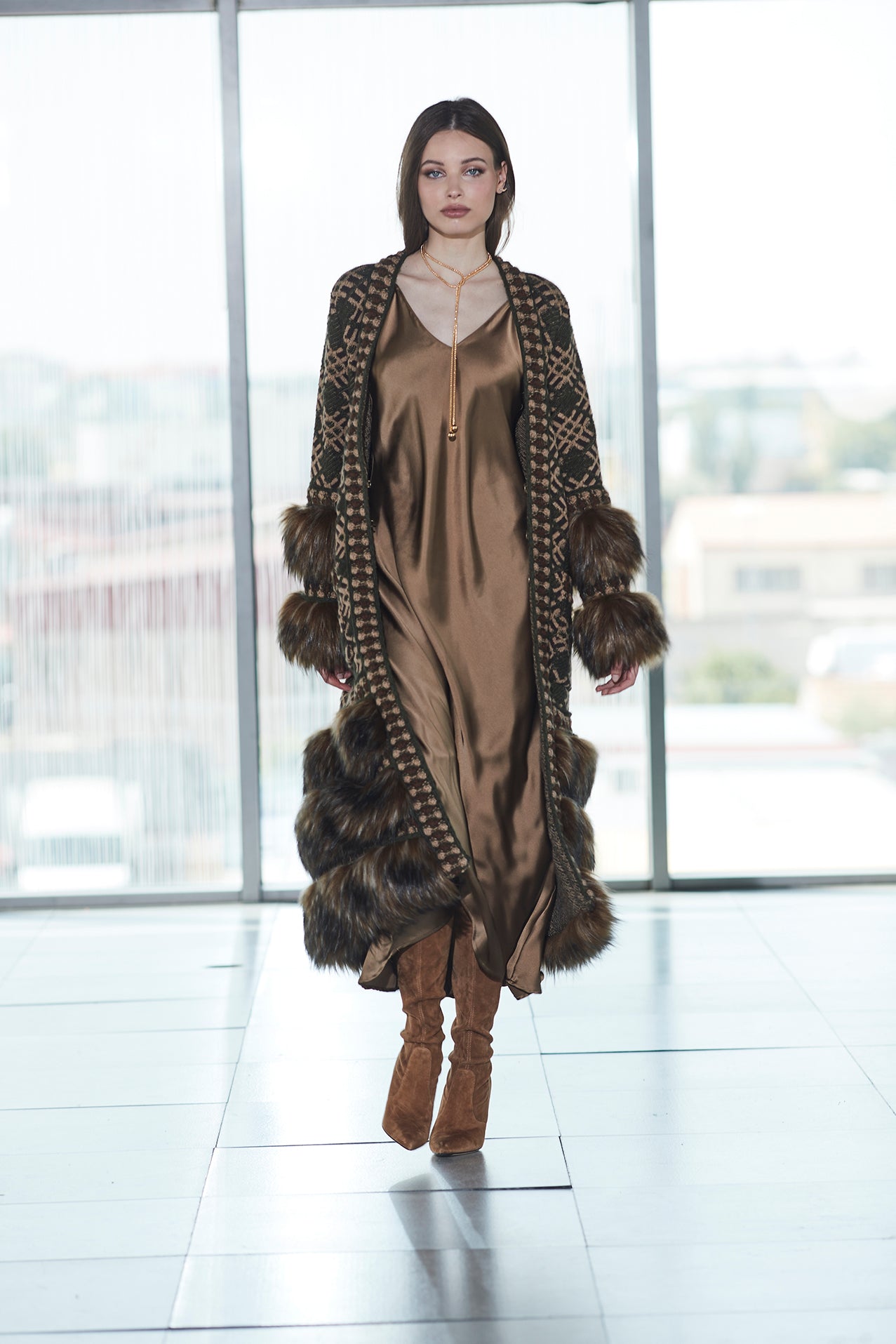LONG GREEN GABRIEL JACQUARD COAT