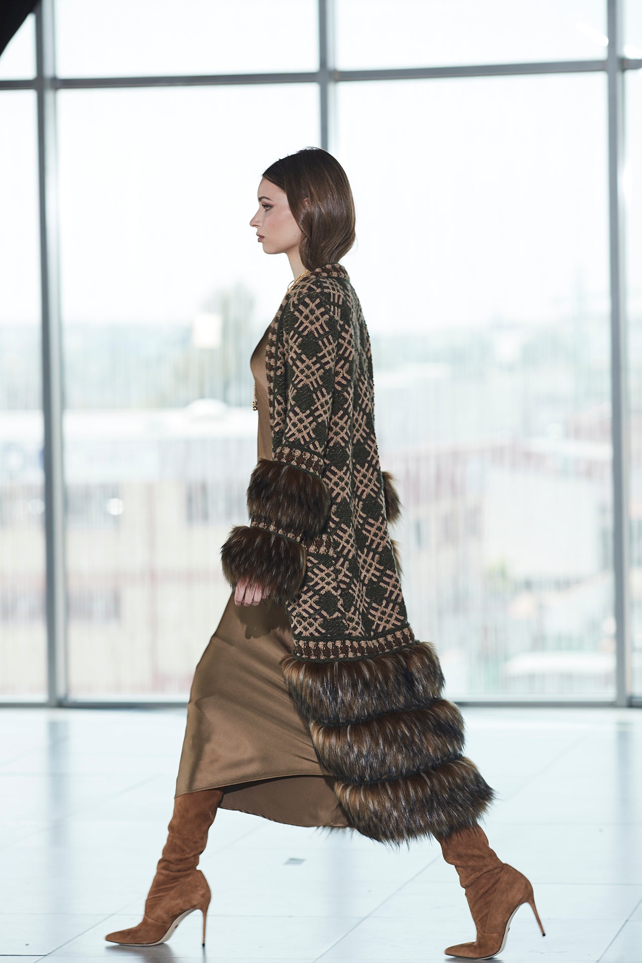 LONG GREEN GABRIEL JACQUARD COAT