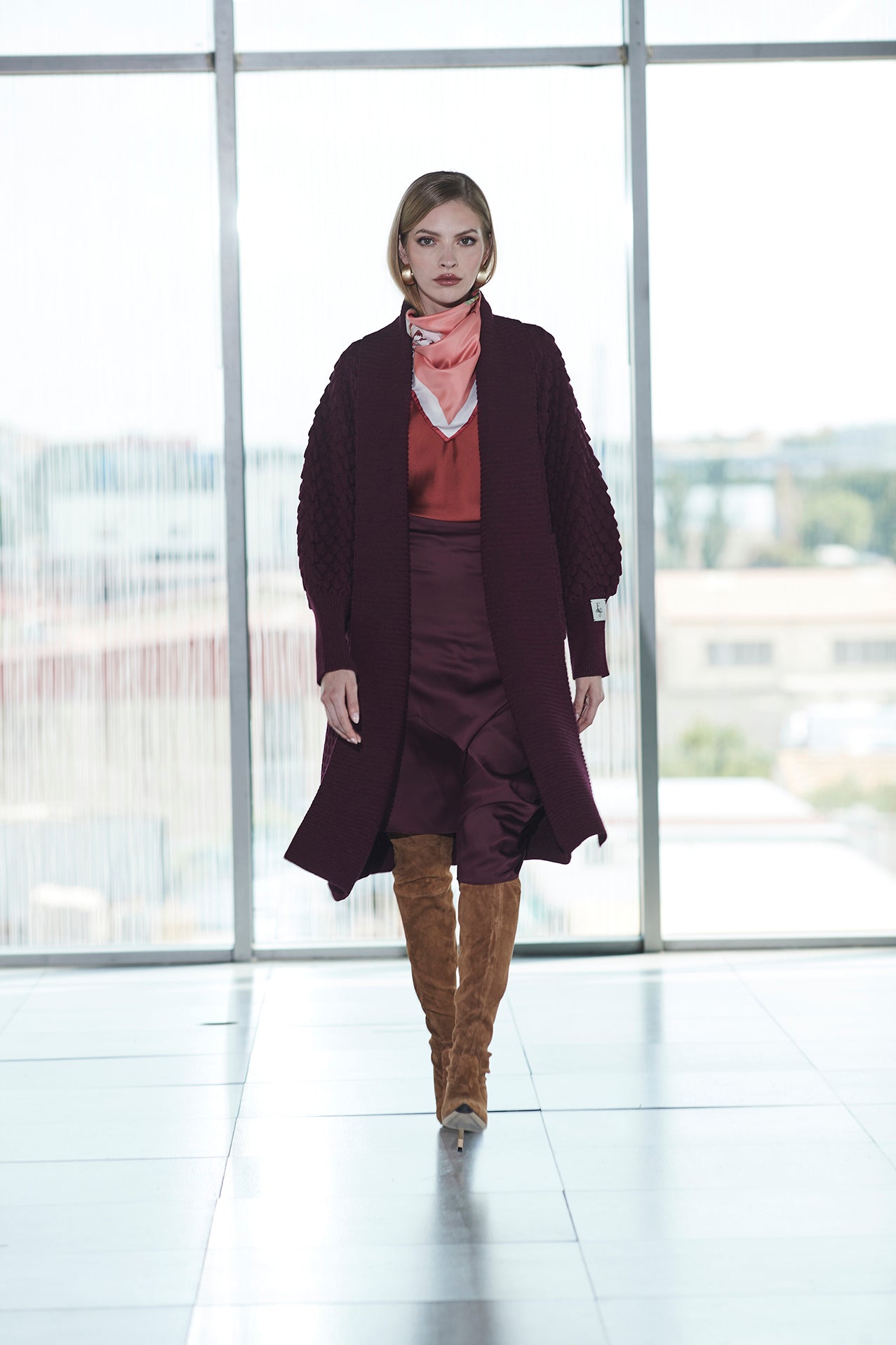 GENEVIEVE LONG BURGUNDY CARDIGAN 