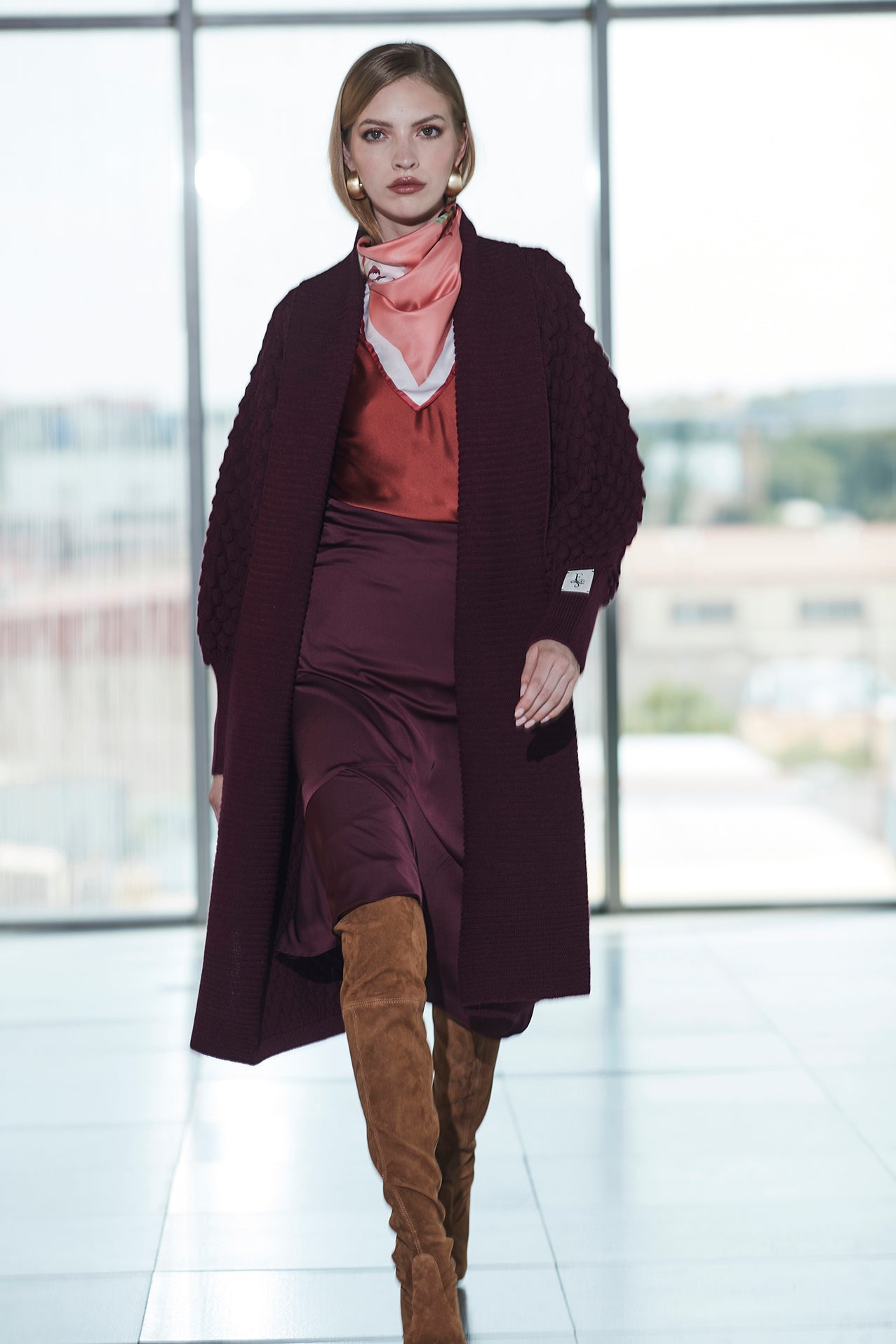 GENEVIEVE LONG BURGUNDY CARDIGAN 