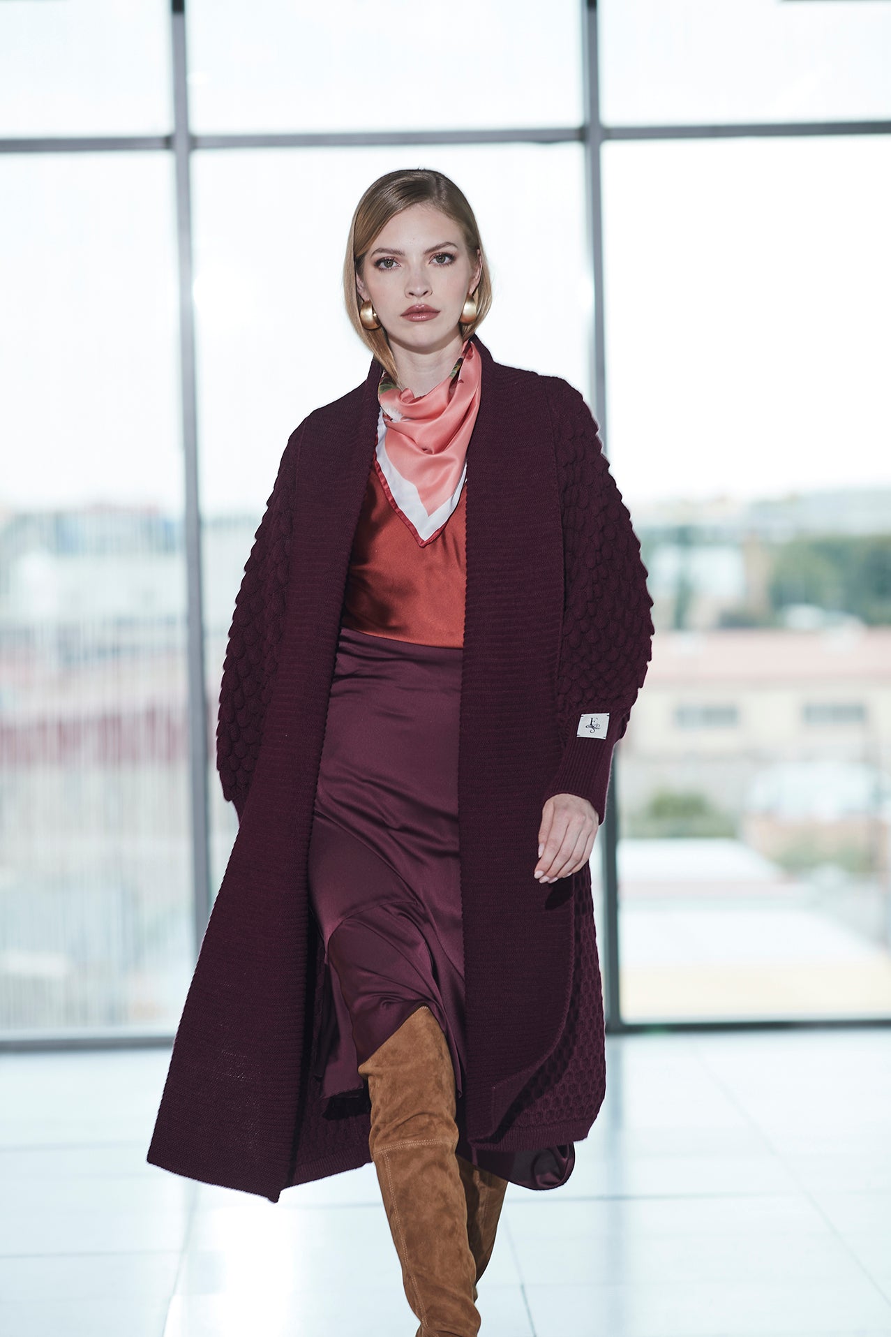 GENEVIEVE LONG BURGUNDY CARDIGAN 