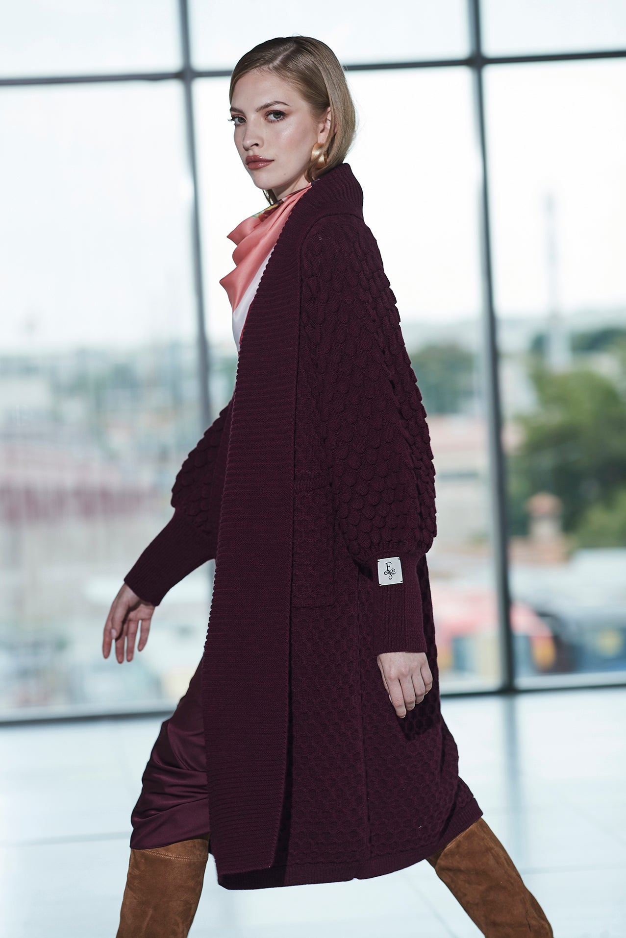 GENEVIEVE LONG BURGUNDY CARDIGAN 
