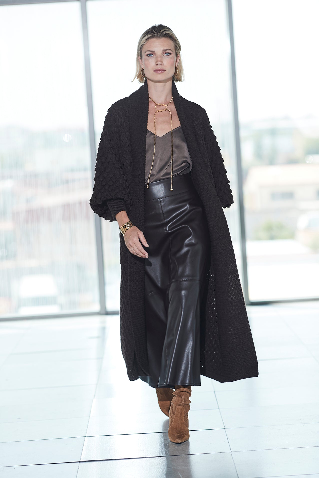 GENEVIEVE LONG BROWN CARDIGAN
