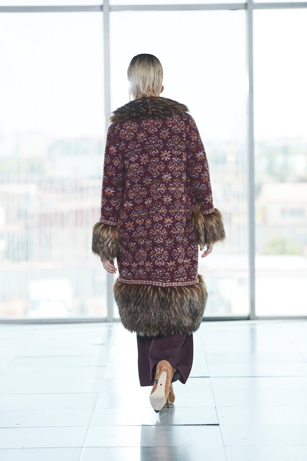 EMILE LONG BURGUNDY JACQUARD COAT