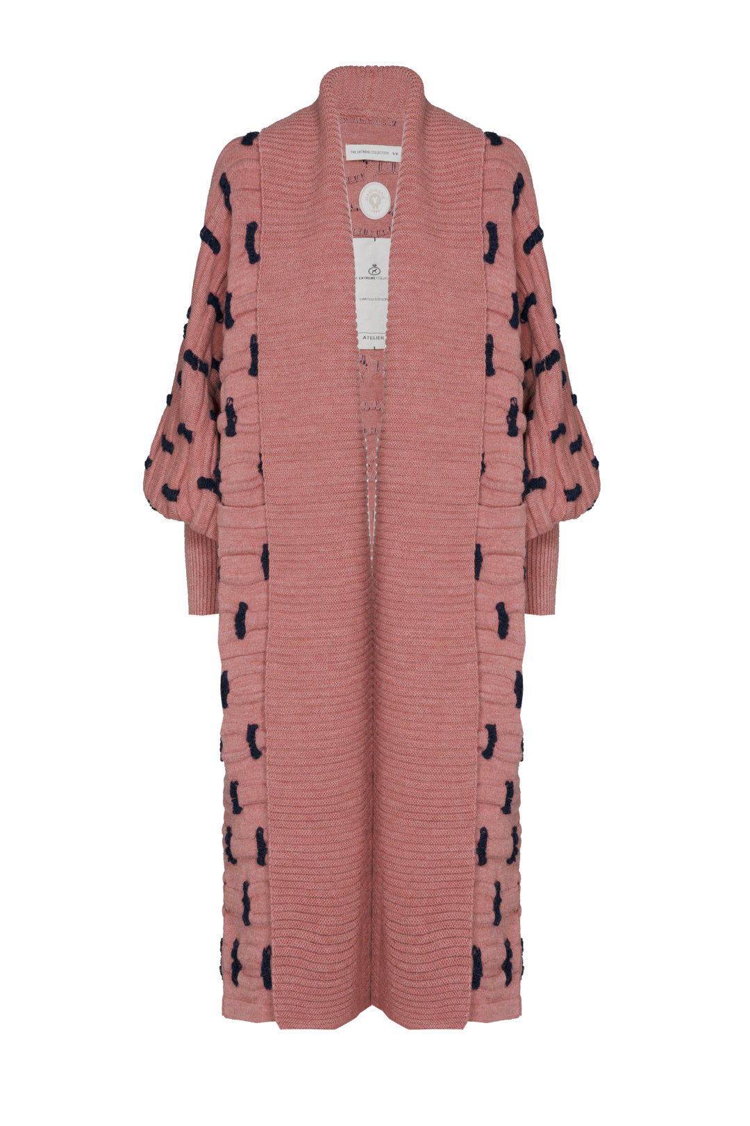 SOPHIE PINK LONG KNIT COAT WITH RIBS.