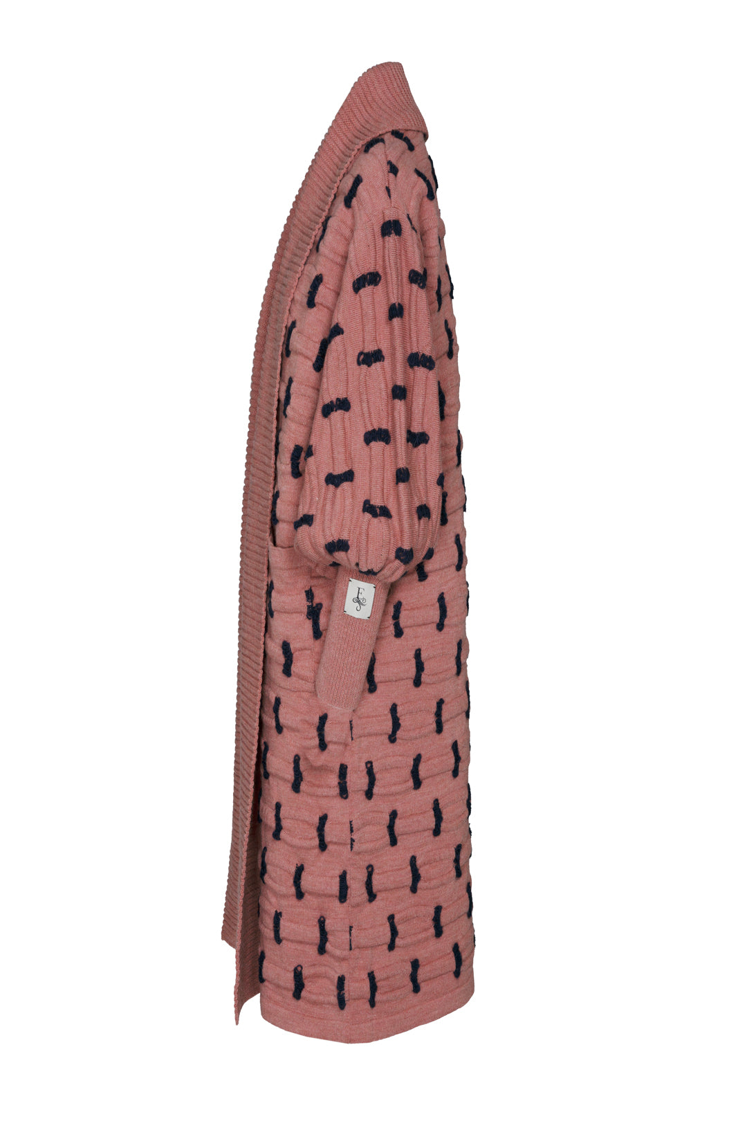 SOPHIE PINK LONG KNIT COAT WITH RIBS.
