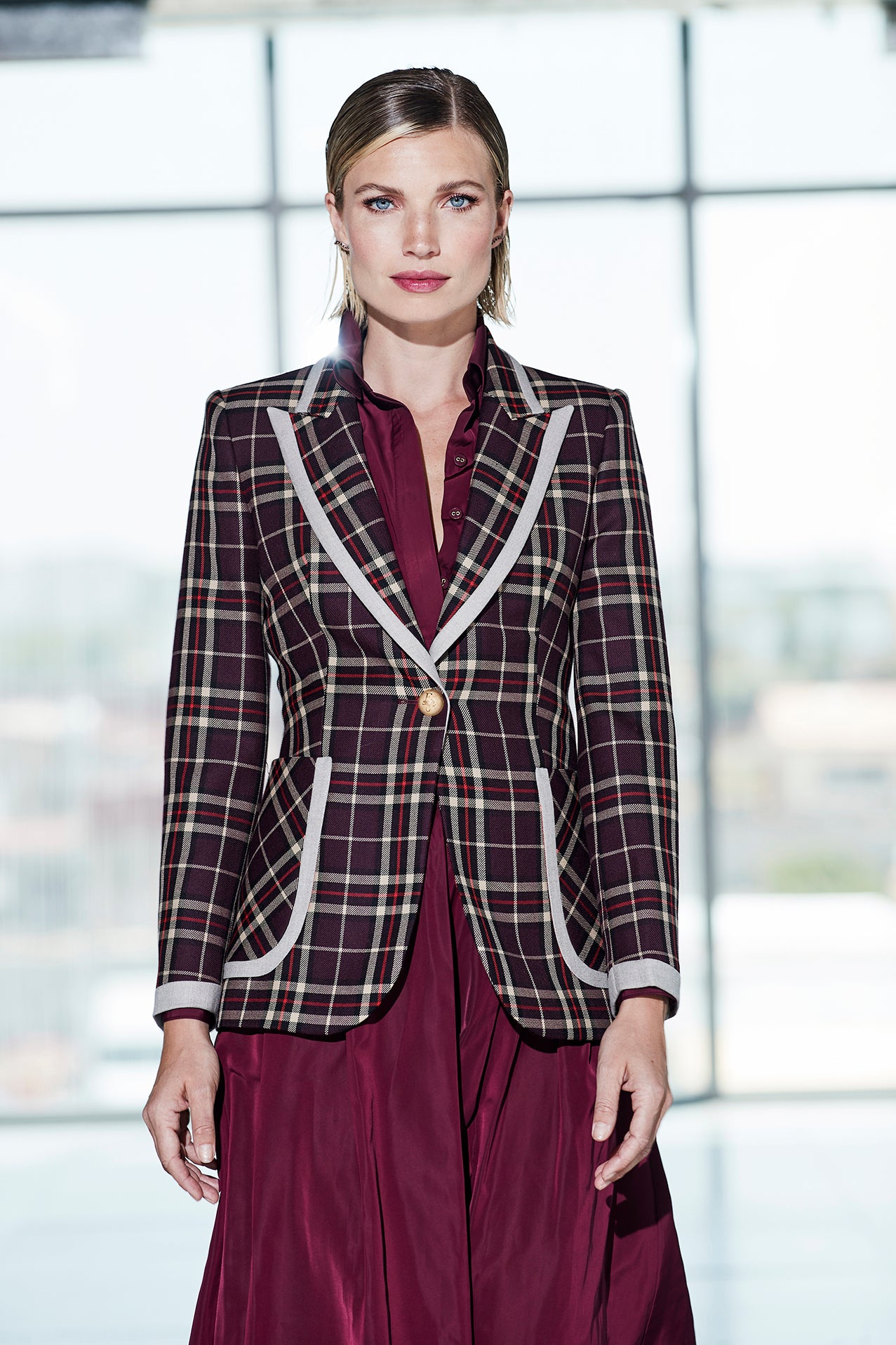MERLOT BLACKBERRY SCOTTISH CHECK BLAZER 