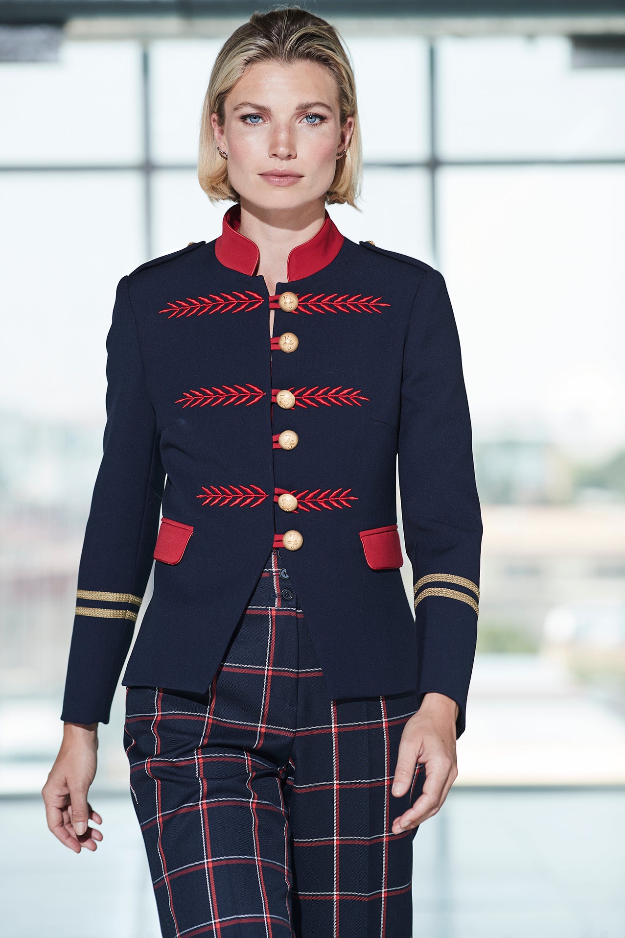 RENATA SCOTTISH NAVY EMBROIDERED BLAZER