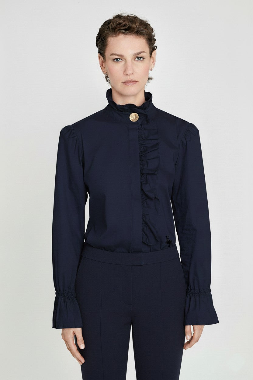 CAMISA INDIGO CON VOLANTE BOHEME