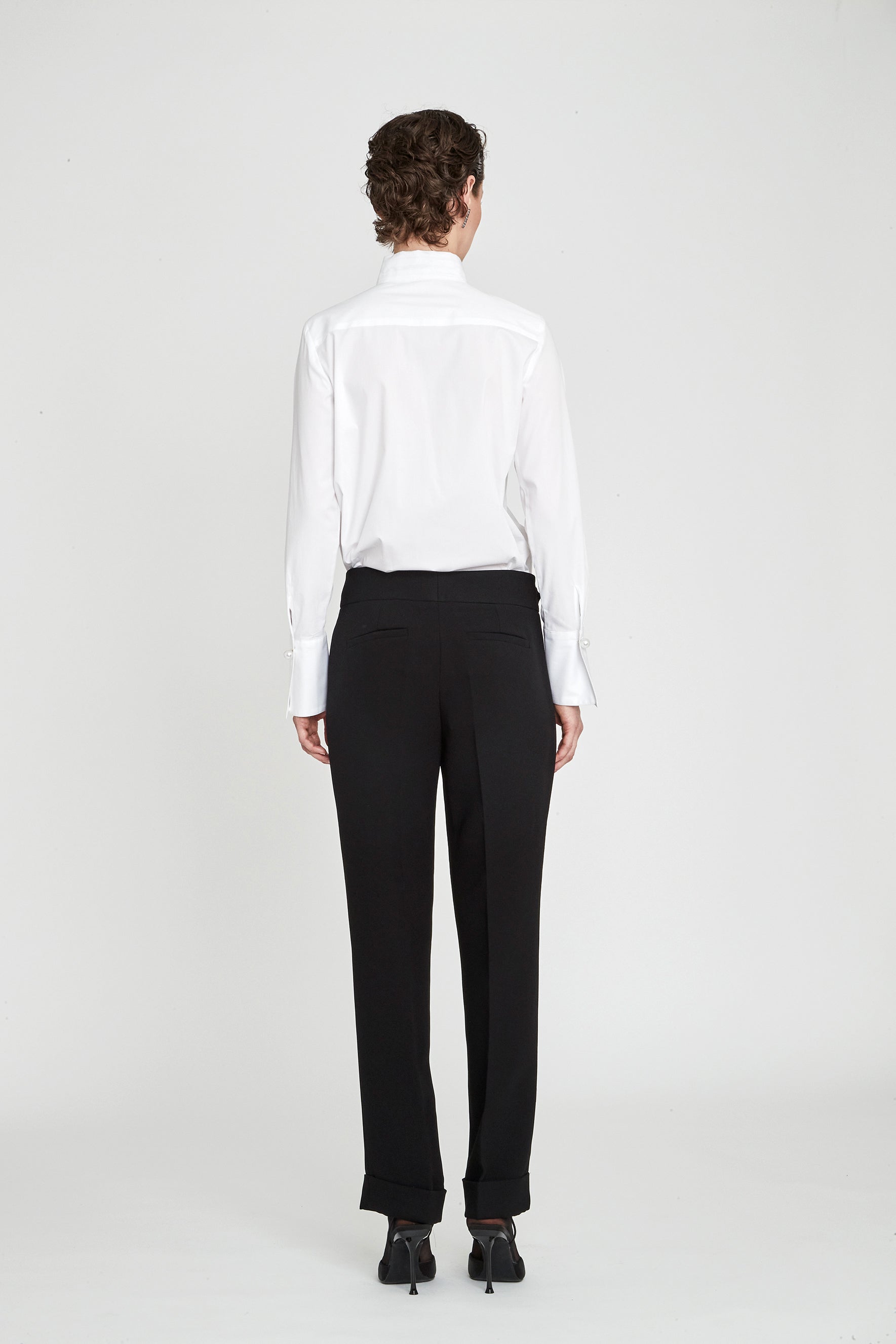 Simone White Mandarin Collar Pintuck Shirt