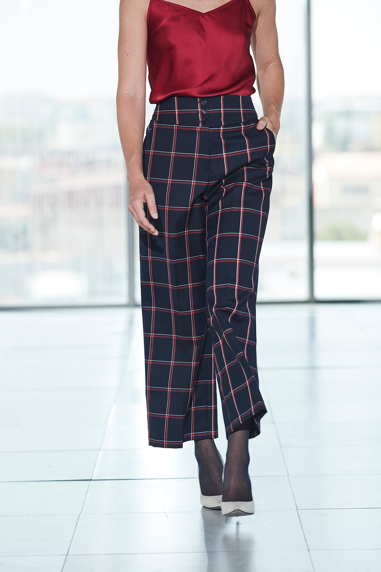 PANTALÓN CUADROS INDIGO ELEANOR