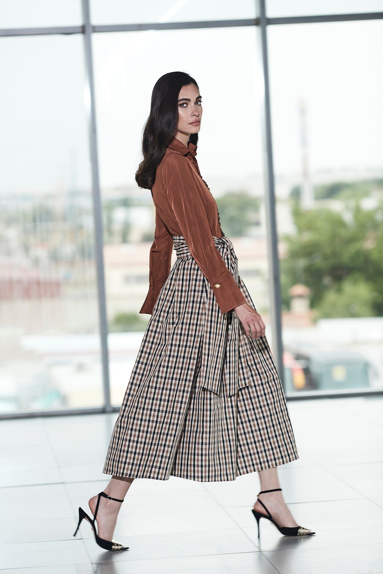 CORNELIA HOUNDSTOOTH COMBINATION DRESS