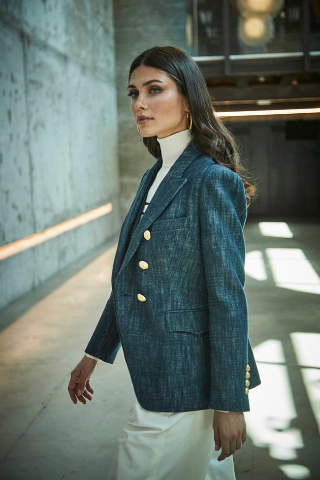 BYRON DENIM DOUBLE - BREASTED BLAZER - THE EXTREME COLLECTION