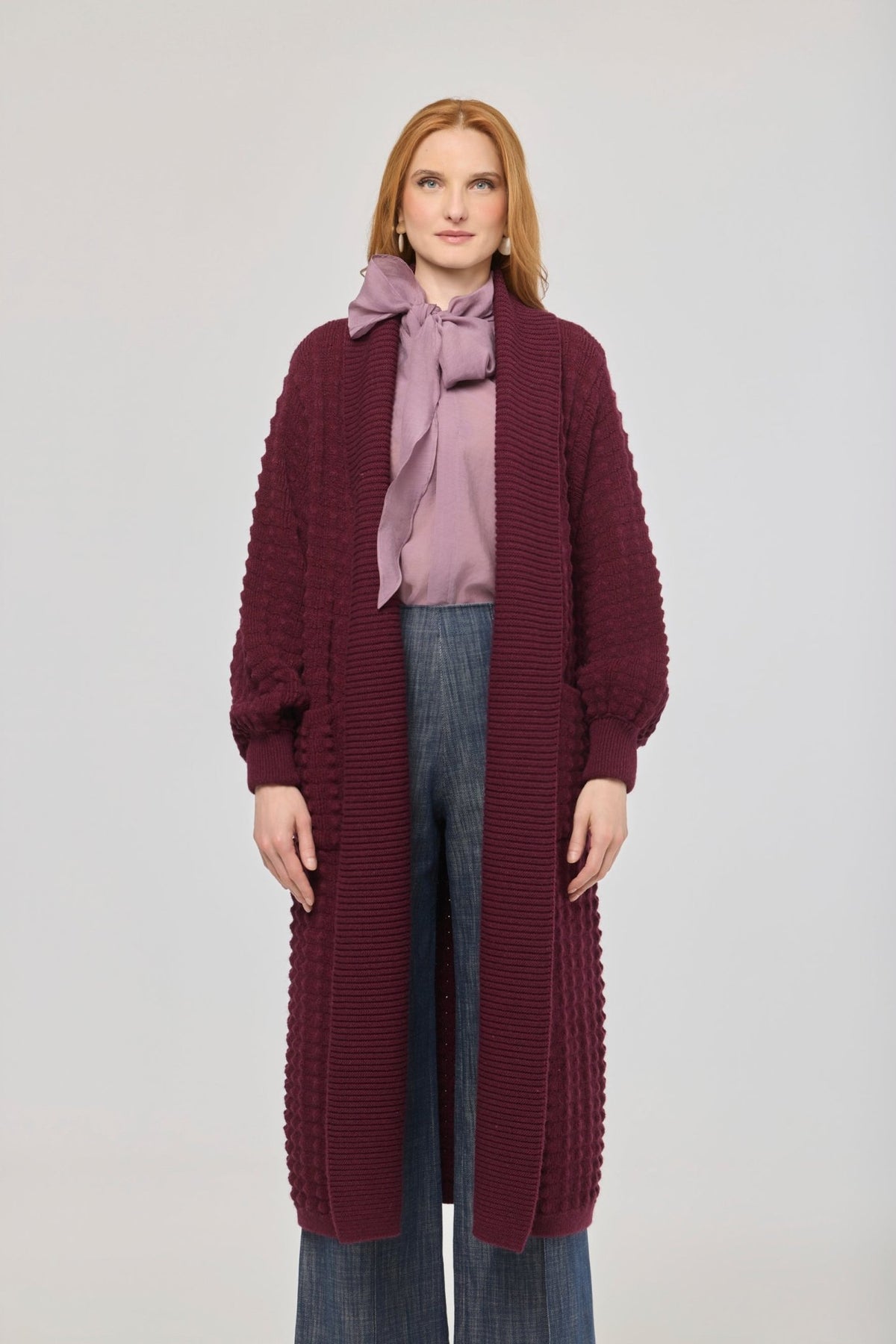 Dominic Long Burgundy Knit Cardigan - Limited Edition - THE EXTREME COLLECTION