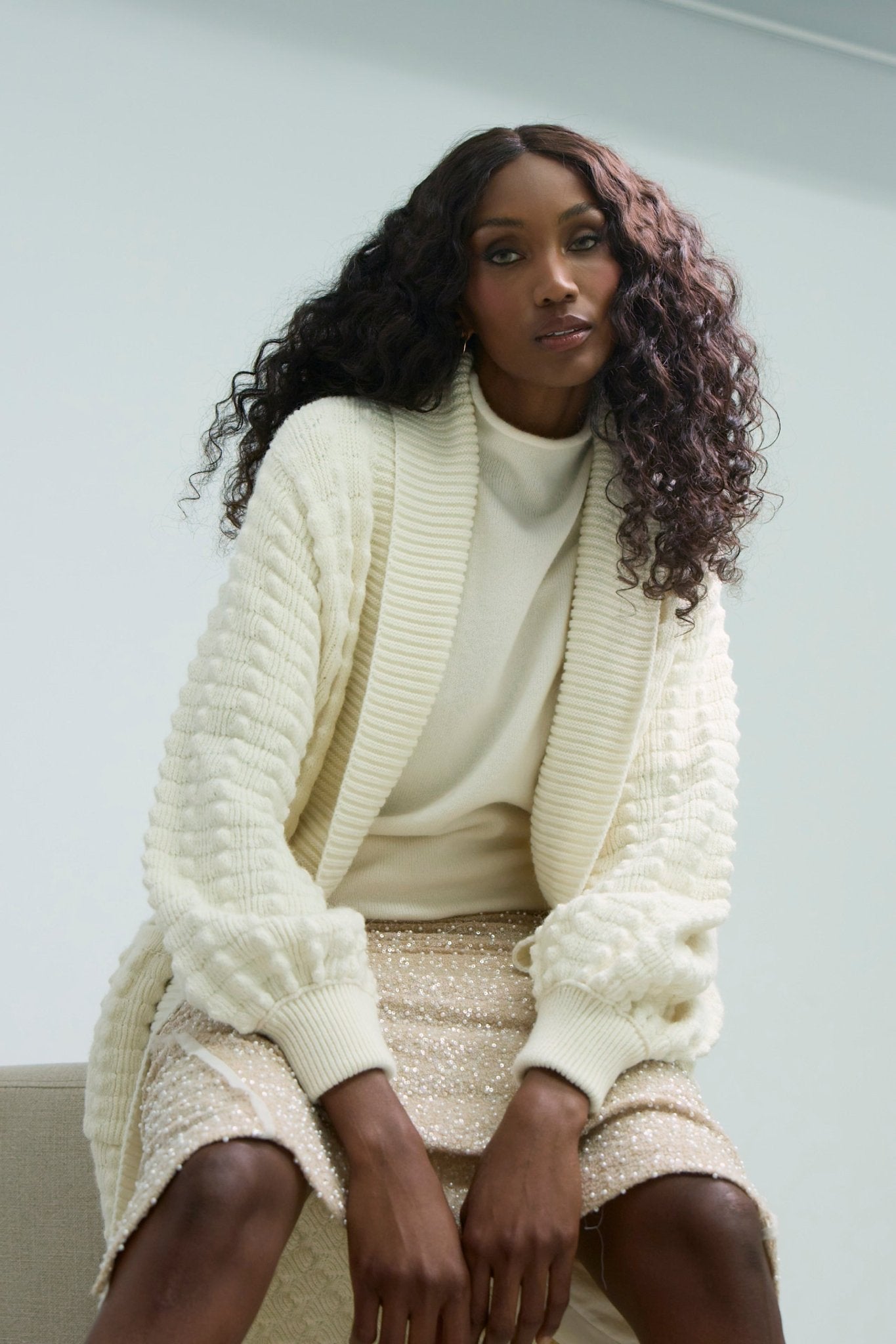Dominic Long White Knit Cardigan - Limited Edition - THE EXTREME COLLECTION