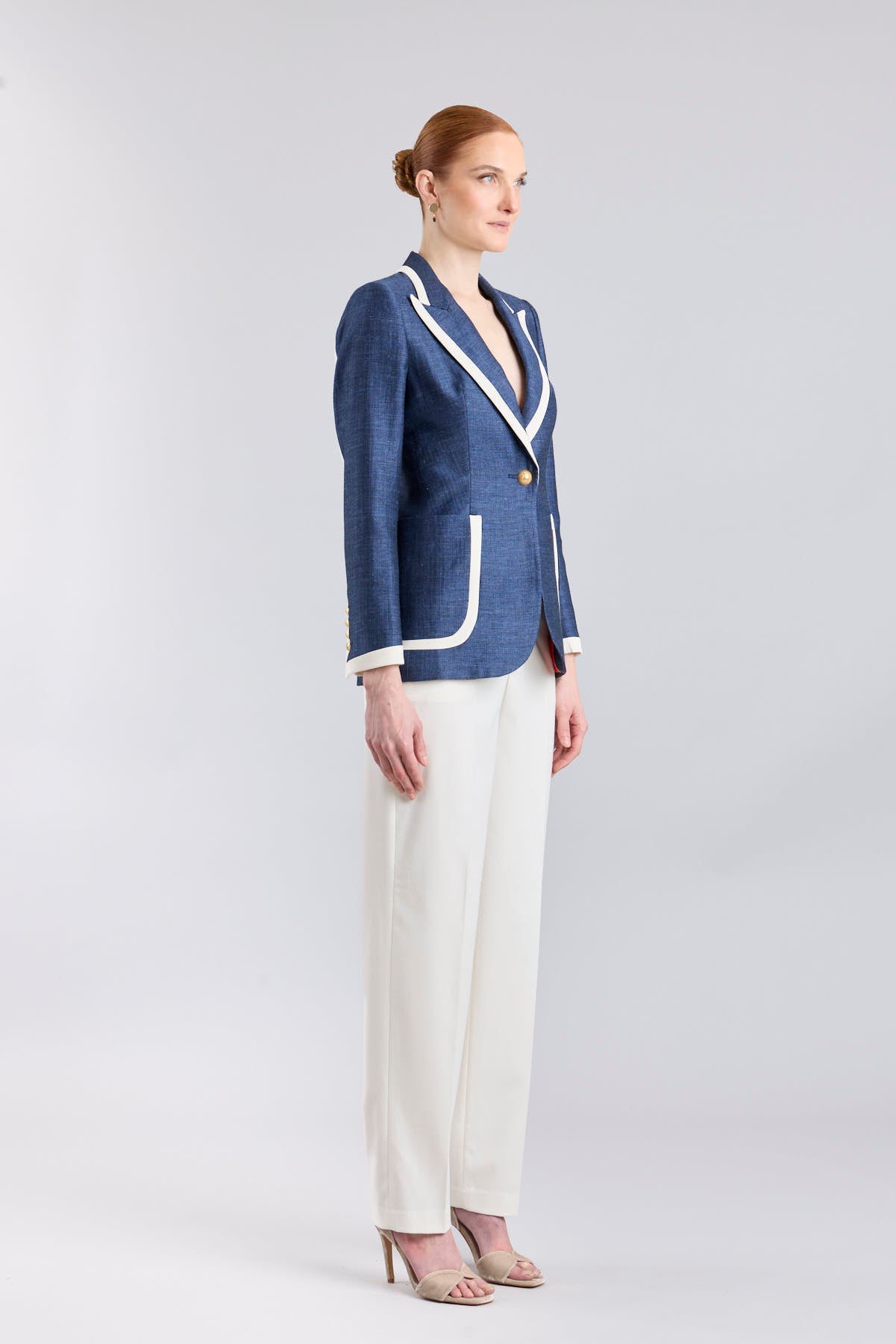 Laurent Blue Navy Tailored Blazer with Contrast Piping - Limited Edition - THE EXTREME COLLECTION