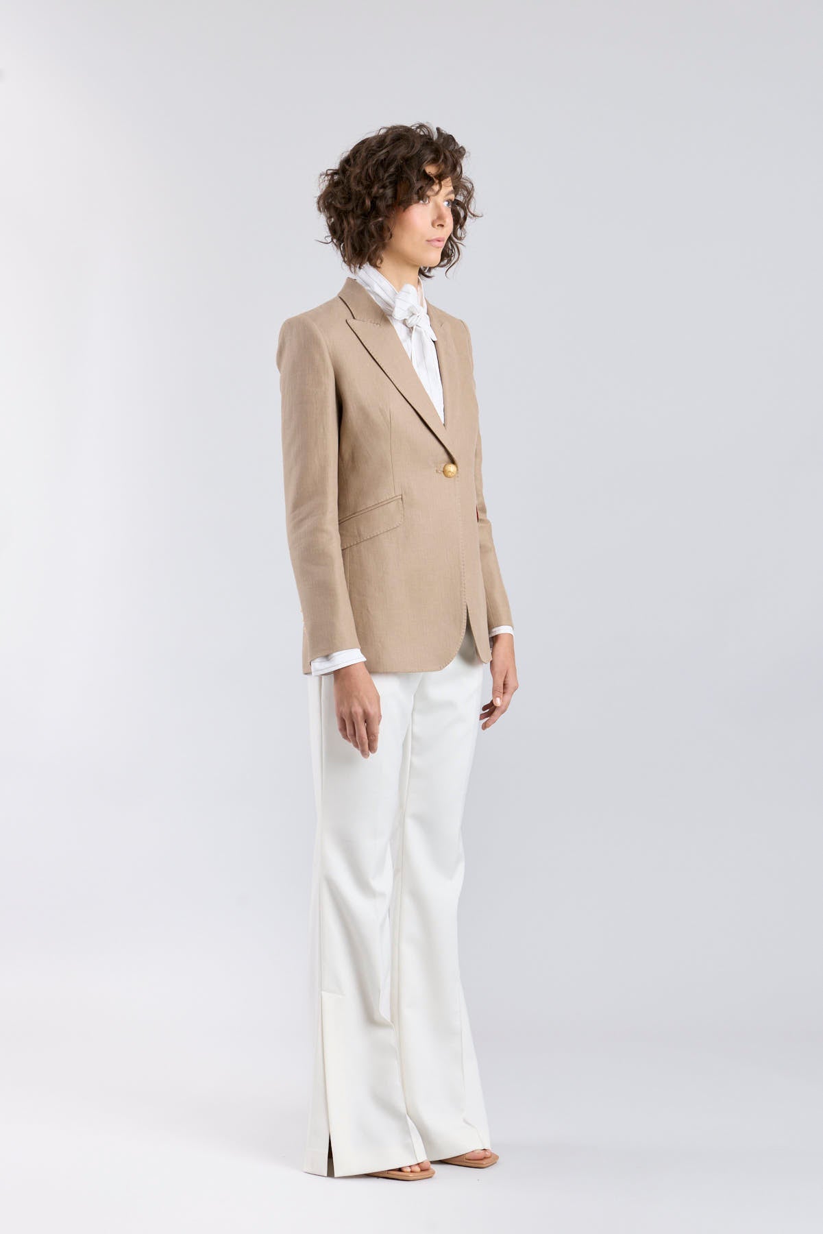 Leonetta Hazelnut Linen Tailored Blazer - Limited Edition - THE EXTREME COLLECTION