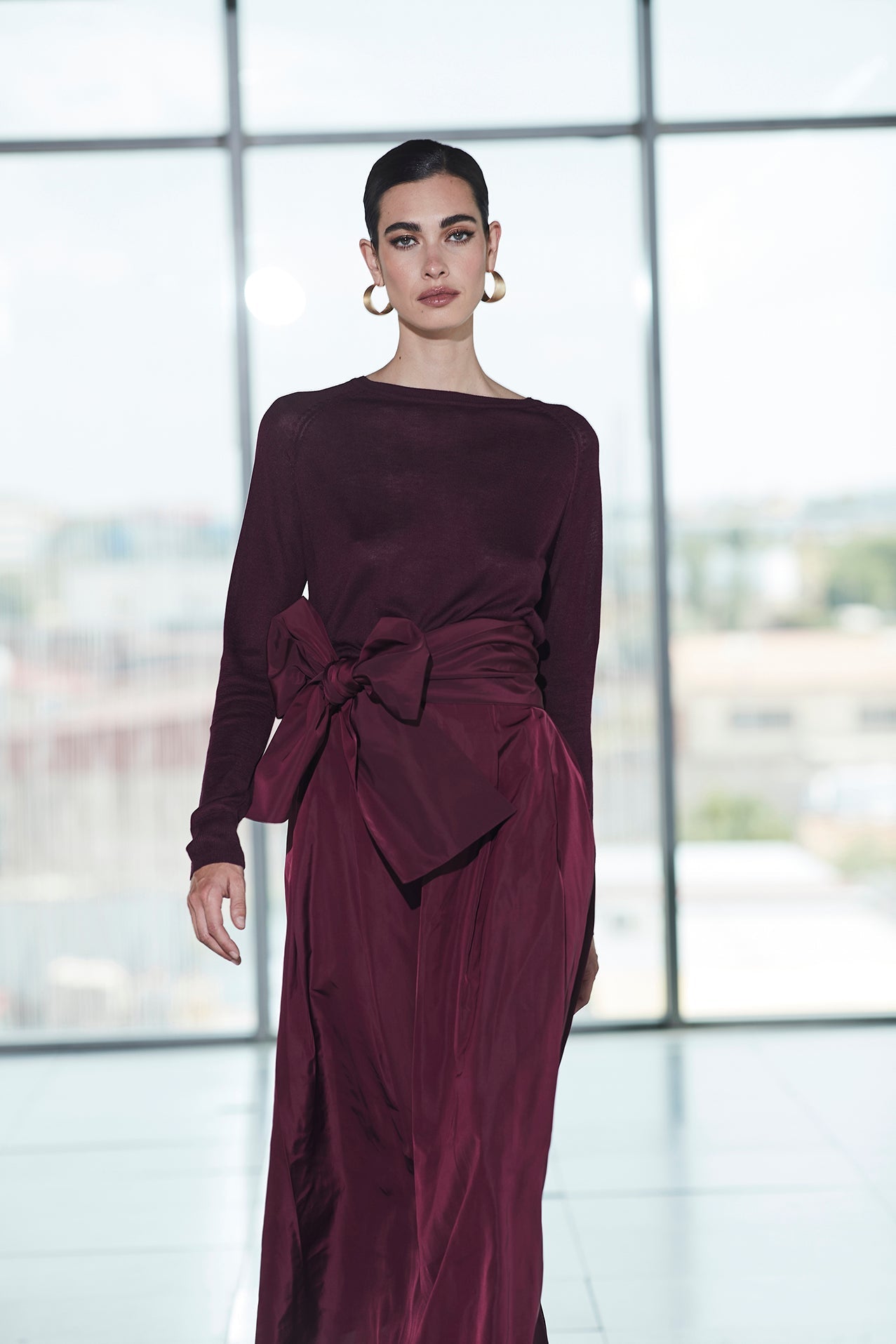 PLUM TAFFETA MIDI SKIRT - THE EXTREME COLLECTION