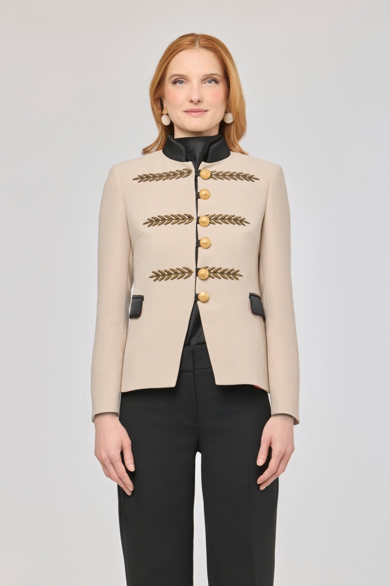Renata Gold Cropped Beige Embroidered Blazer - Limited Edition - THE EXTREME COLLECTION