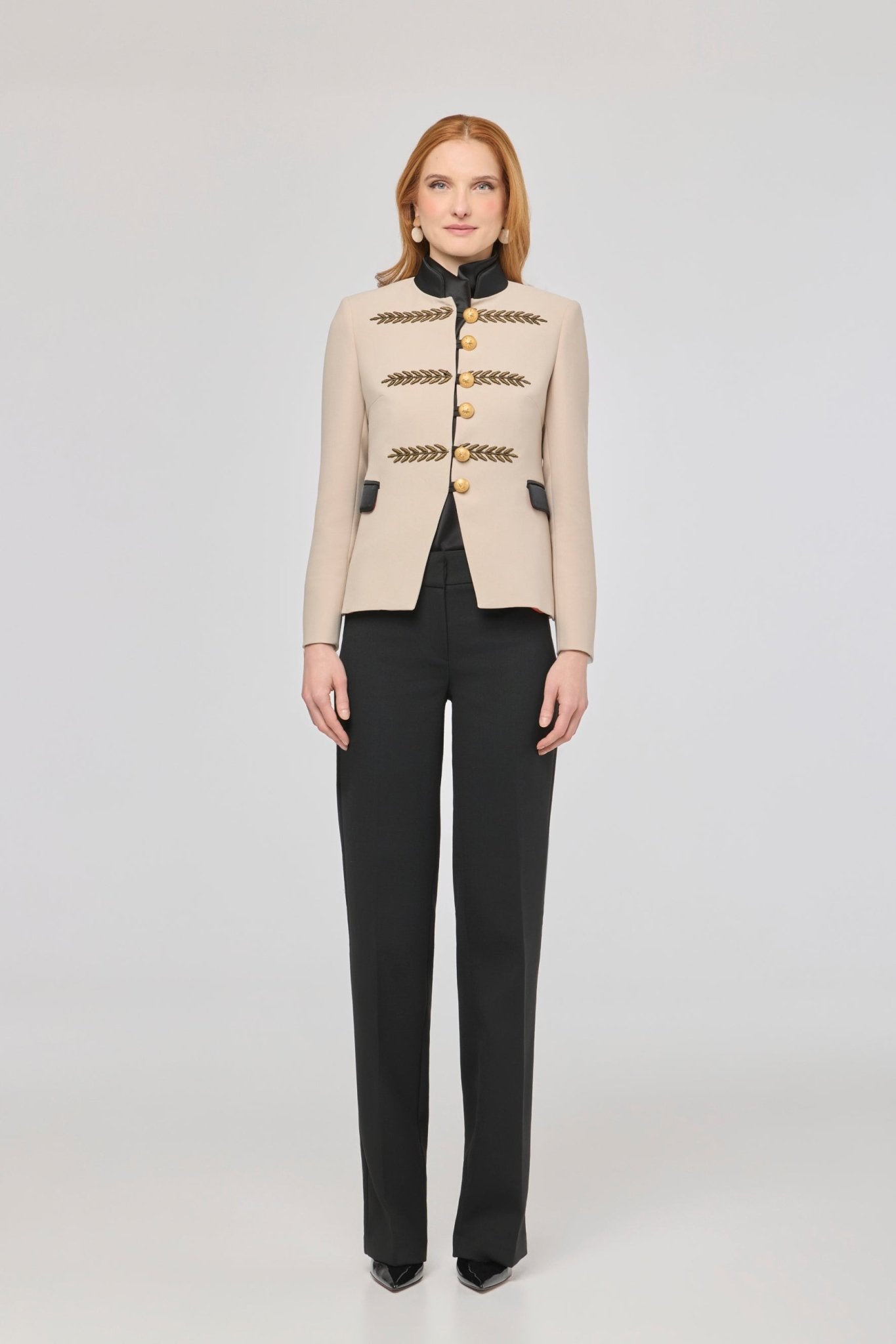 Renata Gold Cropped Beige Embroidered Blazer - Limited Edition - THE EXTREME COLLECTION