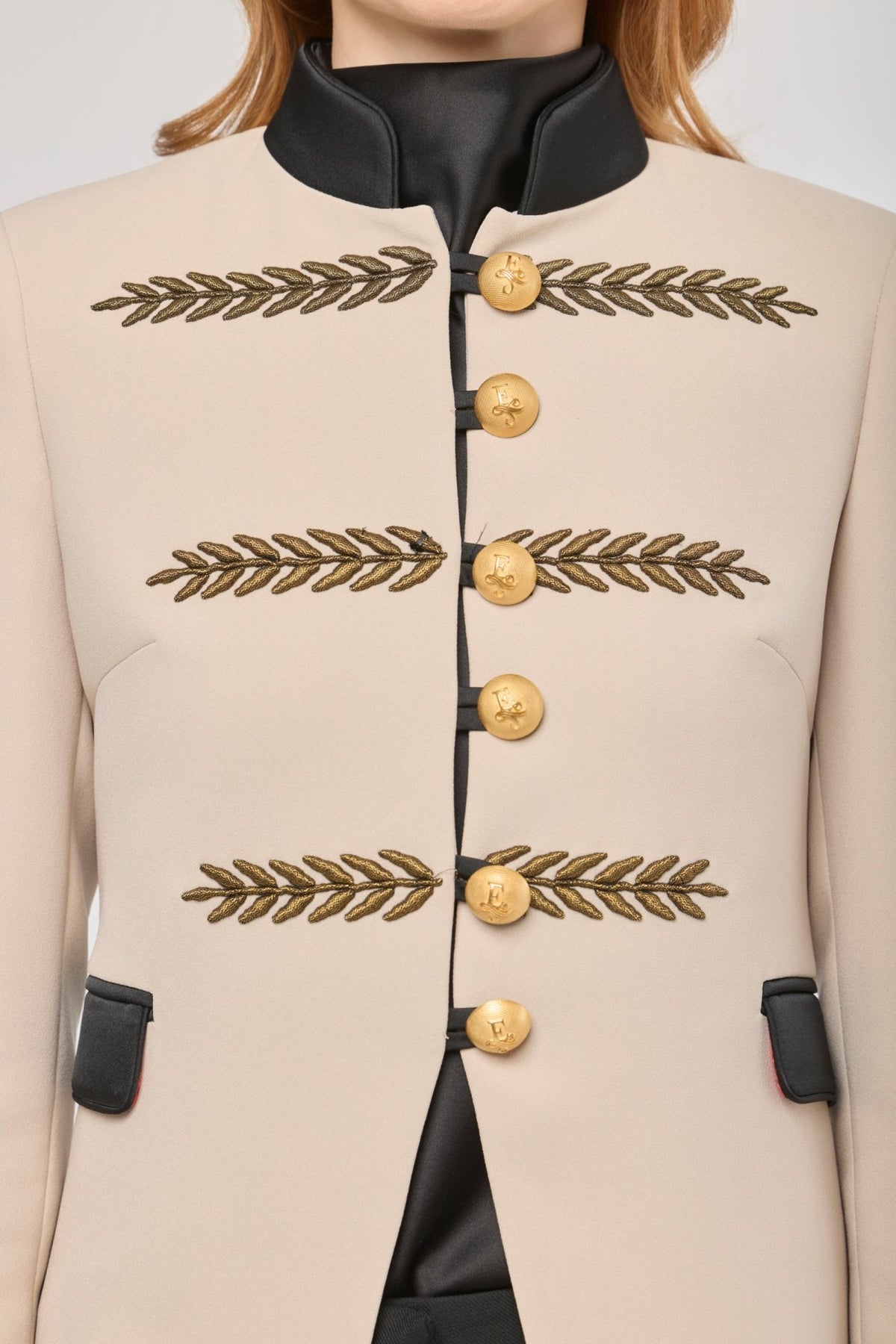 Renata Gold Cropped Beige Embroidered Blazer - Limited Edition - THE EXTREME COLLECTION